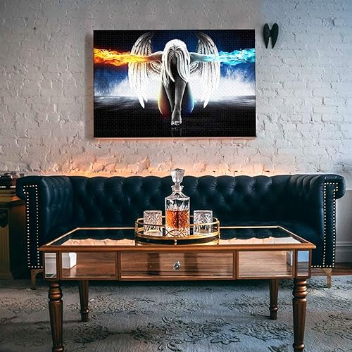 Miniatura 2 de Rompecabezas de 1000 piezas de ángel de fuego de hielo para adultos, kit de bricolaje, rompecabezas de madera, decoración moderna para el hogar,