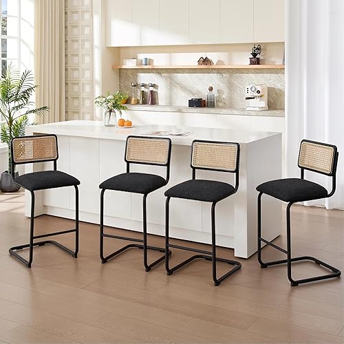 Miniatura 14 de Zesthouse Juego de 2 taburetes de bar de ratán natural, 26 pulgadas, modernas, bohemias, de altura de mostrador, con respaldo de madera maciza,