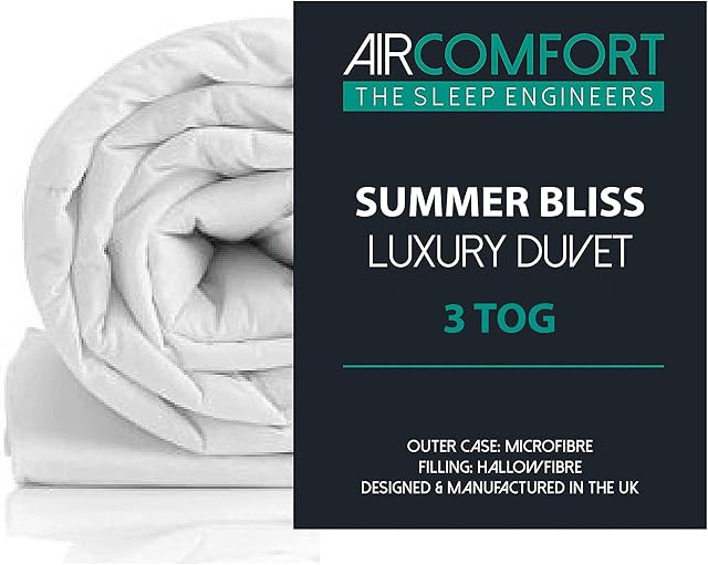 Air Comfort Summer Bliss Anti Allergy 3 Tog Duvet, Single - Hotel Quality Feel Like Down Microfibre Cool Hollowfibre Filled Lightweight Bed Quilt