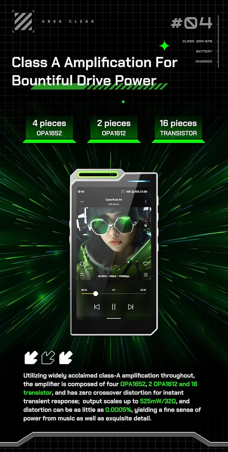 HiBy Music R4 Android MP3 MP4 Player with Spotify, 4 DAC & Class A Amp, MQA 16X HiFi Lossless Music Player with Bluetooth and WiFi, 3.5mm & 4.4mm Headphone Jack