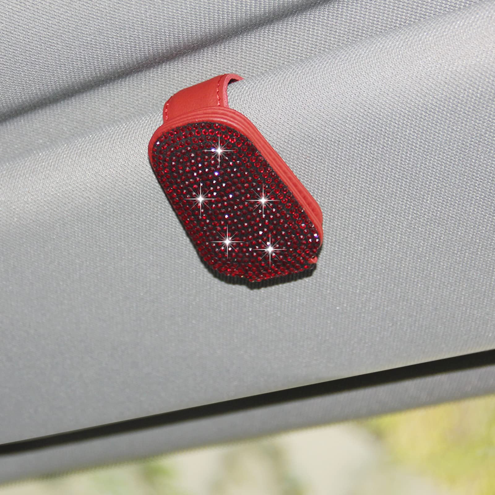 ACODABLEM Bling Car Glass Holder Sun Visor, Bling Crystal Rhinestone Sunglasses Magnetic Holder Mount Universal Eyeglasses Hanger Clip, Ticket Card
