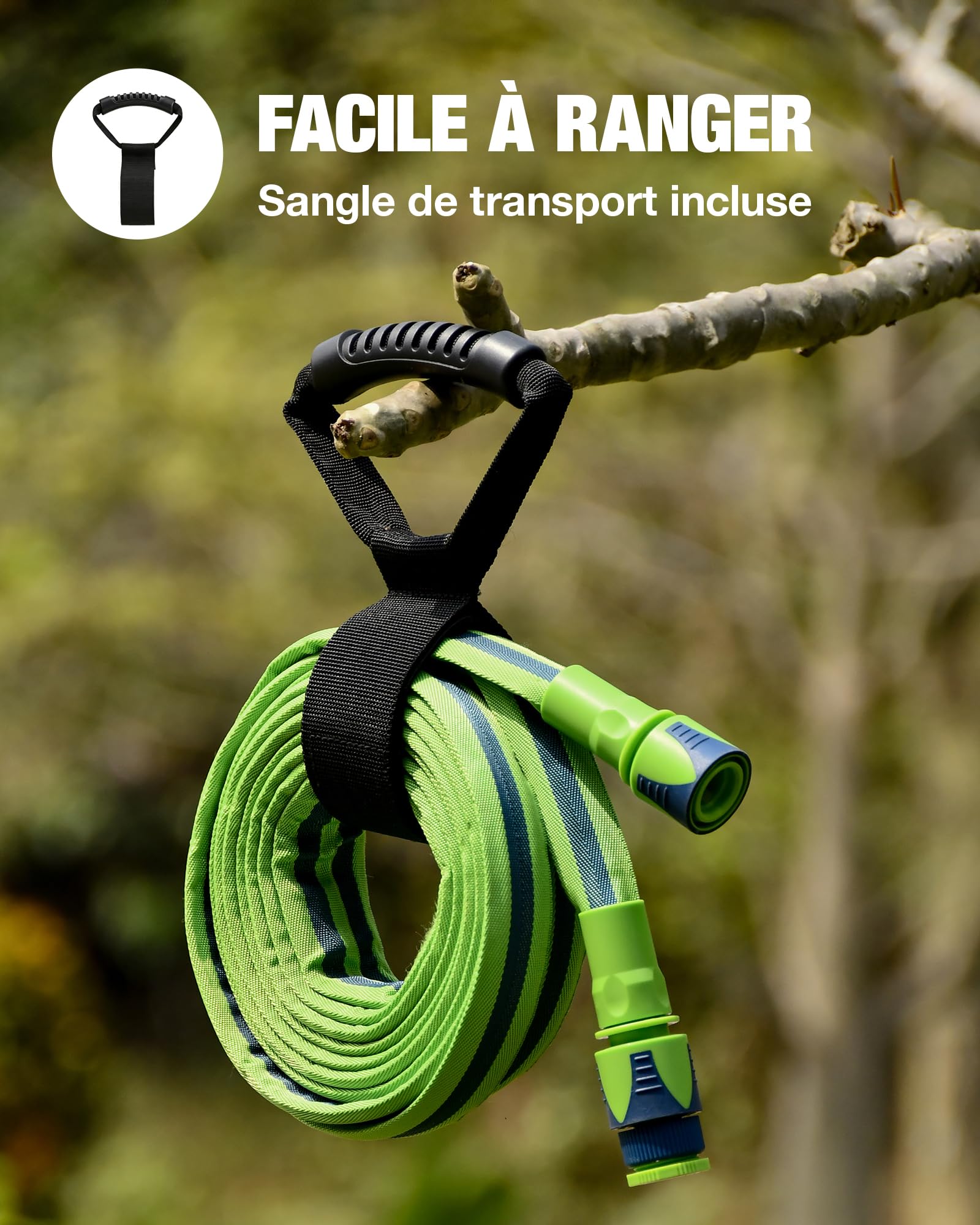 RAINPOINT Tuyau d'Arrosage Flexible 30m, Tuyau d'Eau Léger en TPE, Tissu Oxford 800D, Pression 30 Bar, Pistolet 10 Jets, Raccords 1/2" & 3/4"