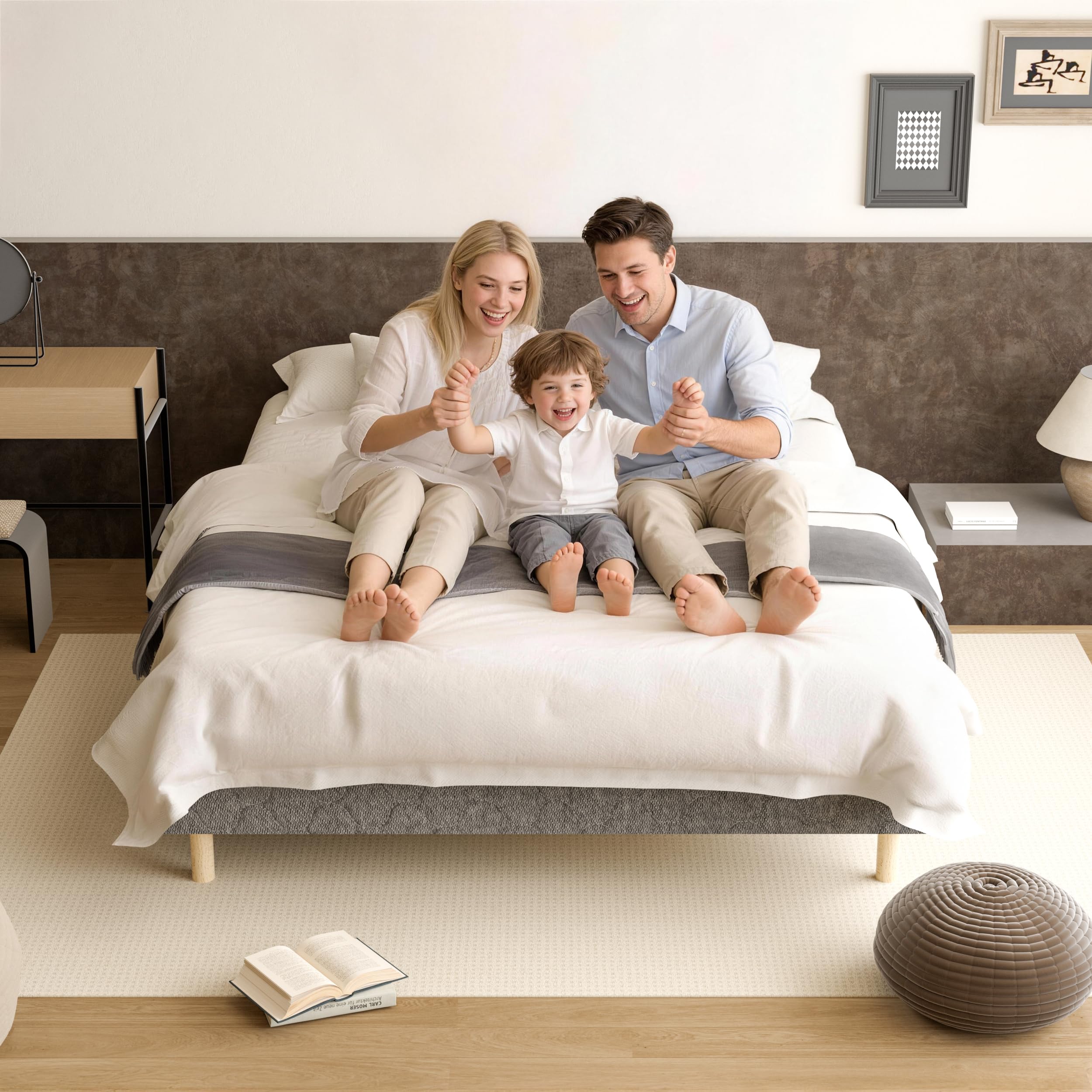 TEENO Sommier 160x200 | Lit 160 x 200 avec Sommier | Sommier Tapissier | 2x14 Lattes avec 9 Pieds | Hauteur du Cadre de Lit 29 cm | Espace de Couchage Spacieux et Confortable pour Toute la Famille