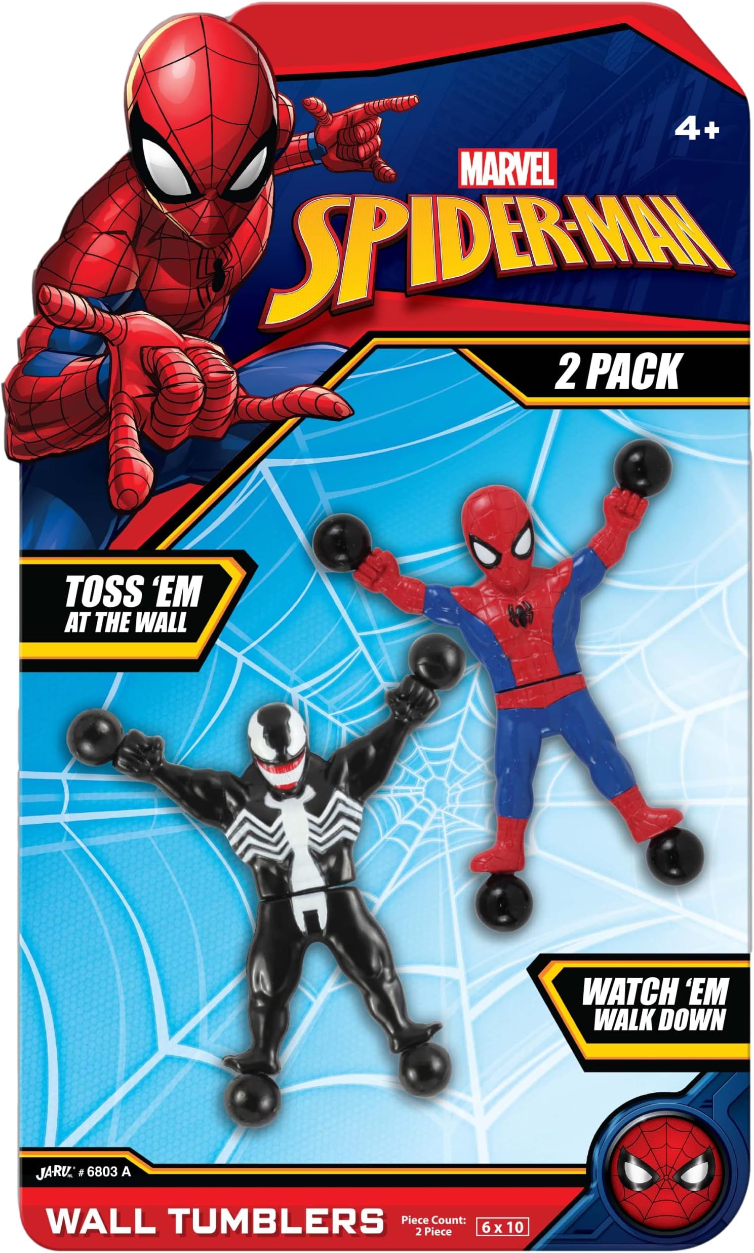 JA-RU Spiderman & Venom Window Crawler Wall Climbers Rolling Sticky Toys (1 Pack with 2 Figures) Marvel Avengers Superheroes Fidget Toy. Wacky Games Pinata Toys A-6803-1