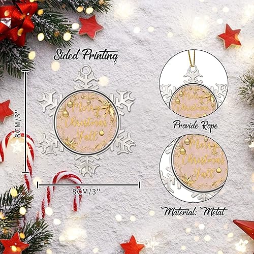 Miniatura 9 de Merry Christmas Y'all Christmas Ornaments - Christmas Snowflake Ornament - Gold Snowflake Ball Wreath Metal Snowflake Christmas Ornaments New Year