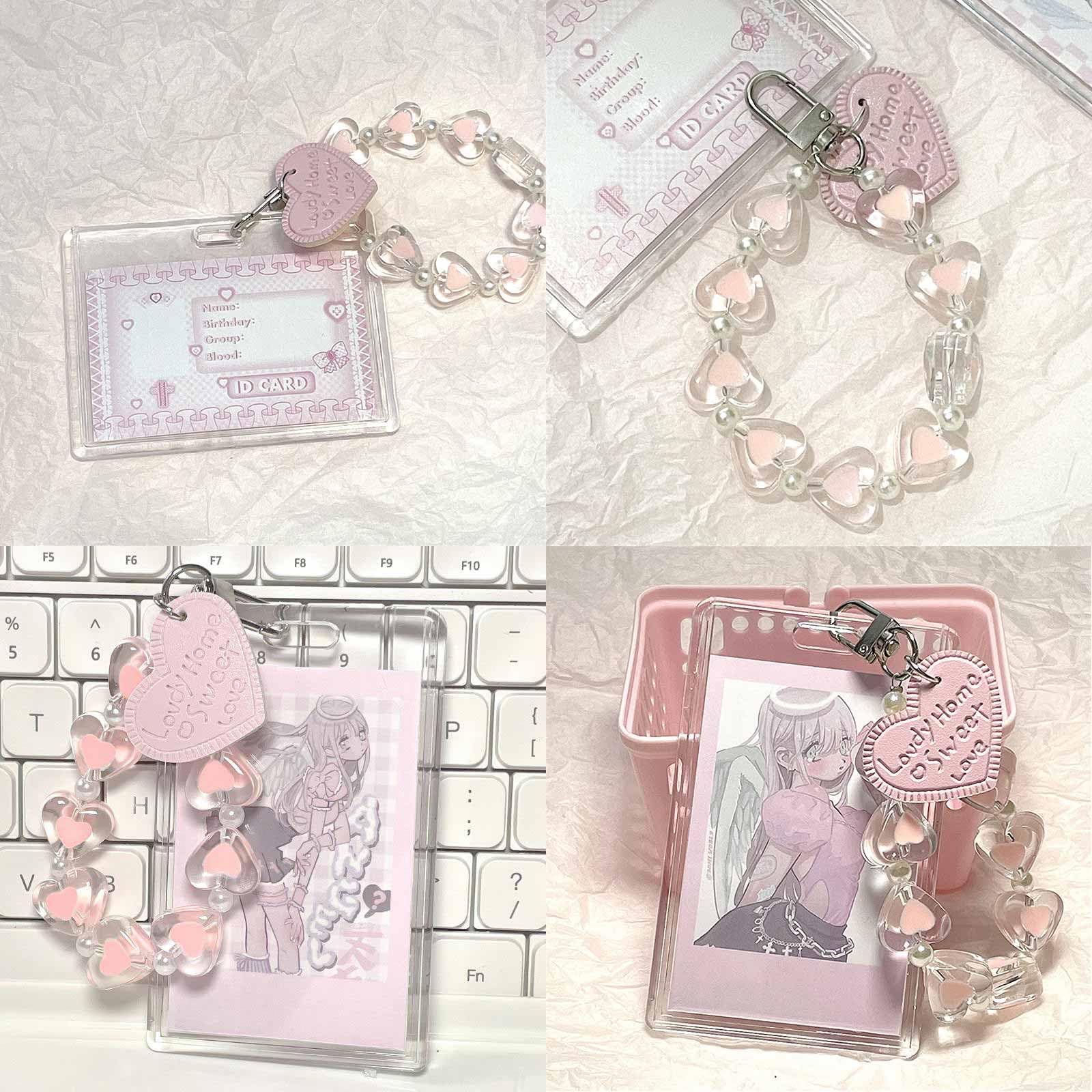 QINXUANGE 2 PCS Acrylic Kpop Photo Holder 3 inch Credit Card ID Holder Bank Card Keychain Bus Card Student Card Pendant Keychain Crystal Heart Cute Transparent Waterproof - Image 4