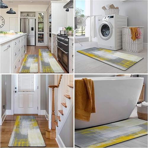 Miniatura 8 de MAYHMYO Alfombra de Cocina para Piso Gris y Amarillo Alfombras y Tapetes de Cocina Antideslizantes Lavables 43x122 cm + 43x61 cm Juego de 2