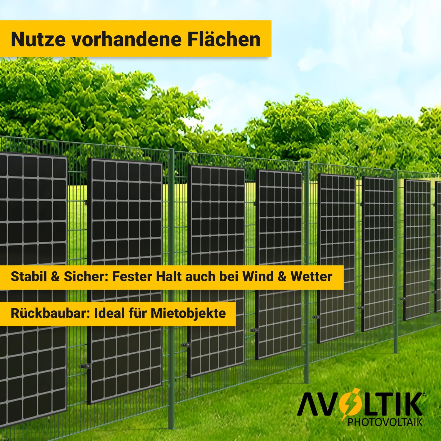 Avoltik Solarhalterung für Doppelstabmattenzaun | PV Halterung für Gartenzaun I Wetterfeste Halterung für Solarmodule am Zaun | rostfrei und sicherer Halt für Module 30 – 35 mm