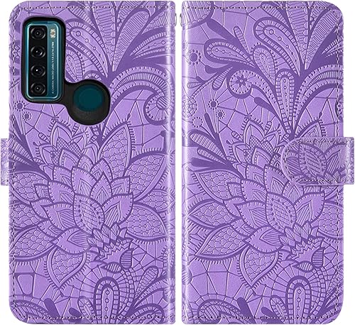 Miniatura 5 de Asuwish Funda de teléfono para TCL 20XE 5087Z con protector de pantalla de vidrio templado y funda de cartera de encaje, soporte para tarjetas con