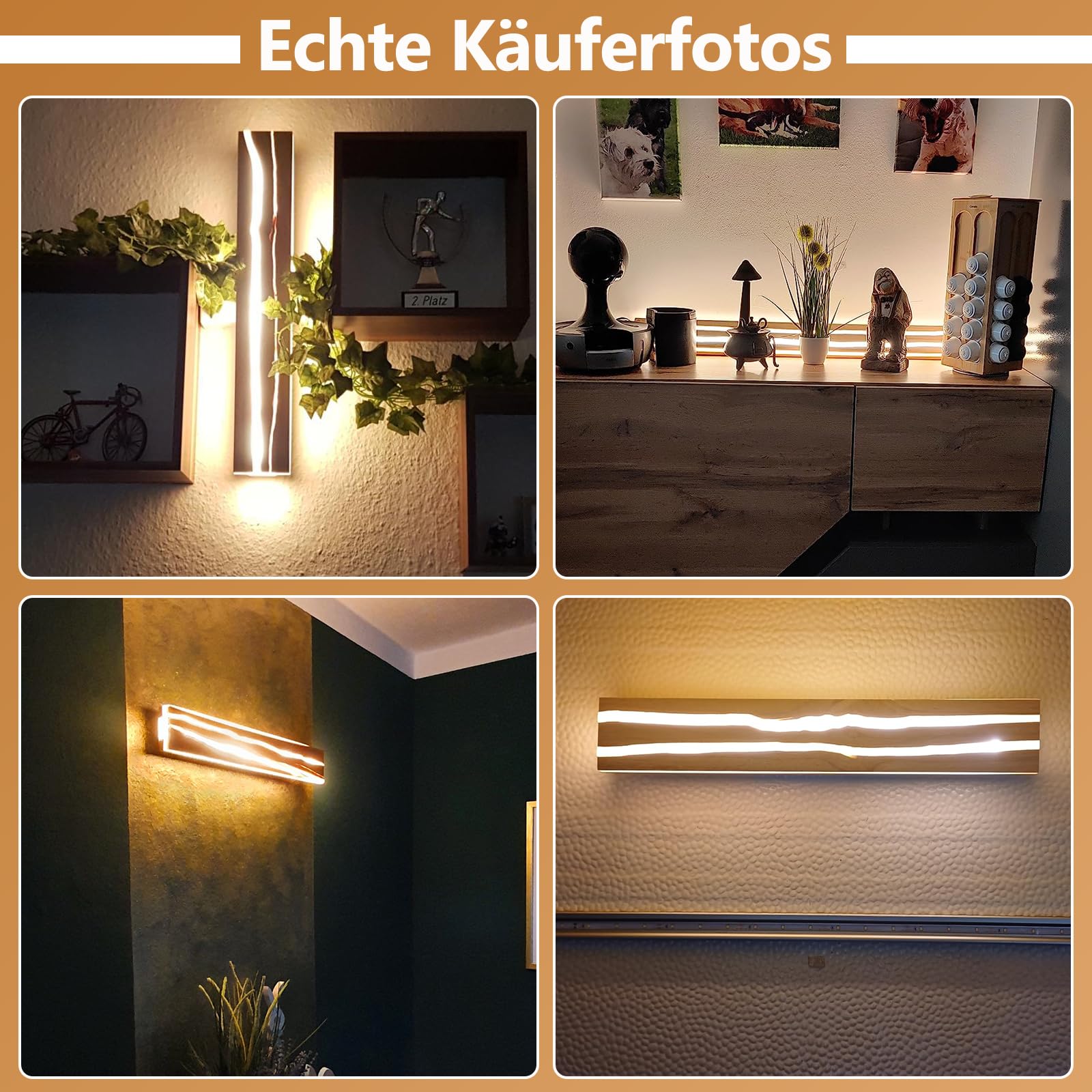ZMH Wandlampe LED Wandleuchte innen Holz 16W 100CM Warmweiß Modern Design für Wohnzimmer Schlafzimmer Flur