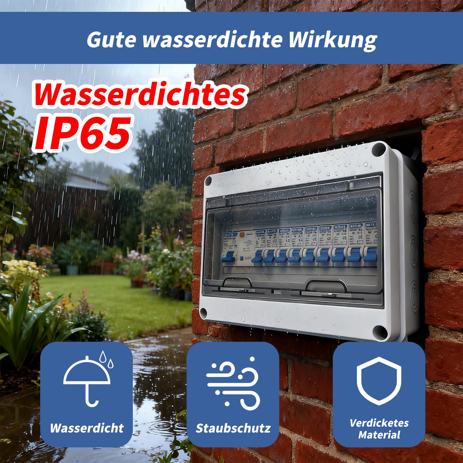 Caja de fusibles empotrada, Caja de distribución con interruptor diferencial, Caja de distribución eléctrica IP65 para caravanas/garajes/talleres/villas, interruptor automático 125 A, 7x16 A + 2x20 A