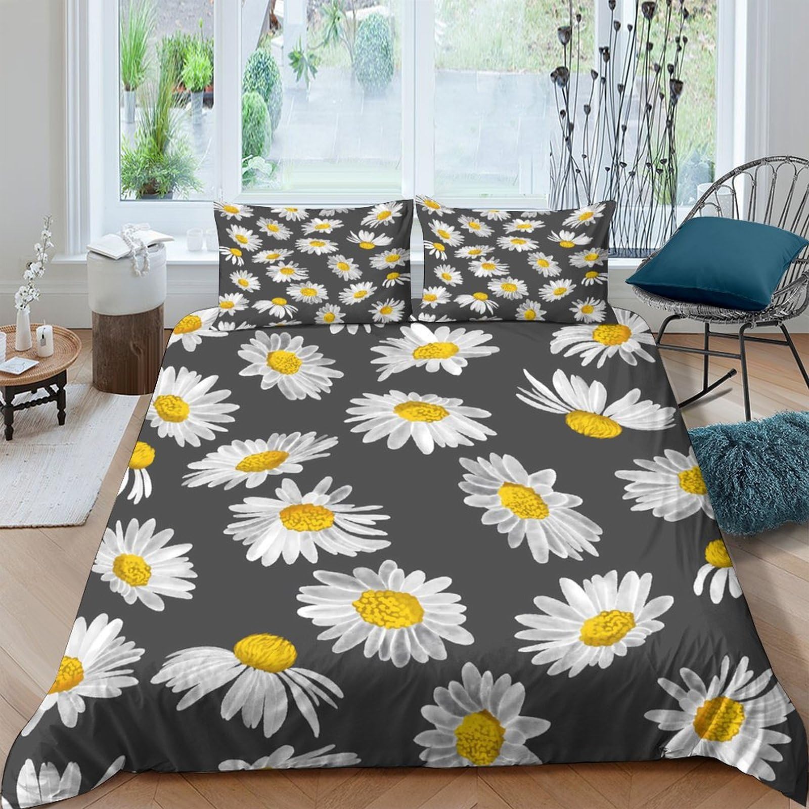 Ctjqhvkz Style-9 3D Printed Daisy Blossom Fitted Sheet Microfiber Soft Anti-Slip Sunflower Bed Sheet For Bedroom Guest Room Decor Single（135X200cm）