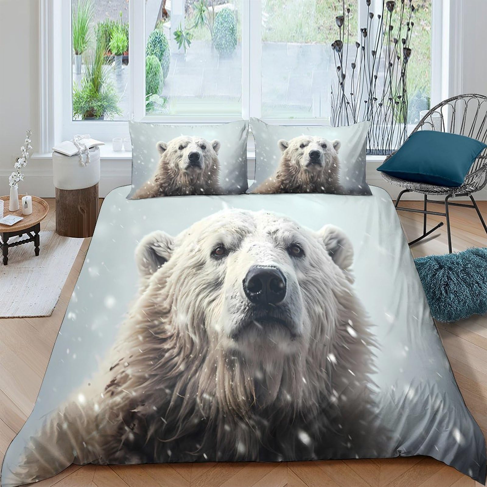 Ctjqhvkz Style-7 3D Printed Polar Bear Fitted Sheet Microfiber Soft White Animal Snow Mattress Cover For Bedroom Dorm Protection Decor Single（135X200cm）