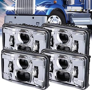 4x6 Inch LED Headlights, Rectangular Light, DOT Approved, High/Low Beam, for Peterbilt Kenworth Freightliner Replacement H4651 H4652 H4656 H4666 H6545 (4 pcs Chrome)