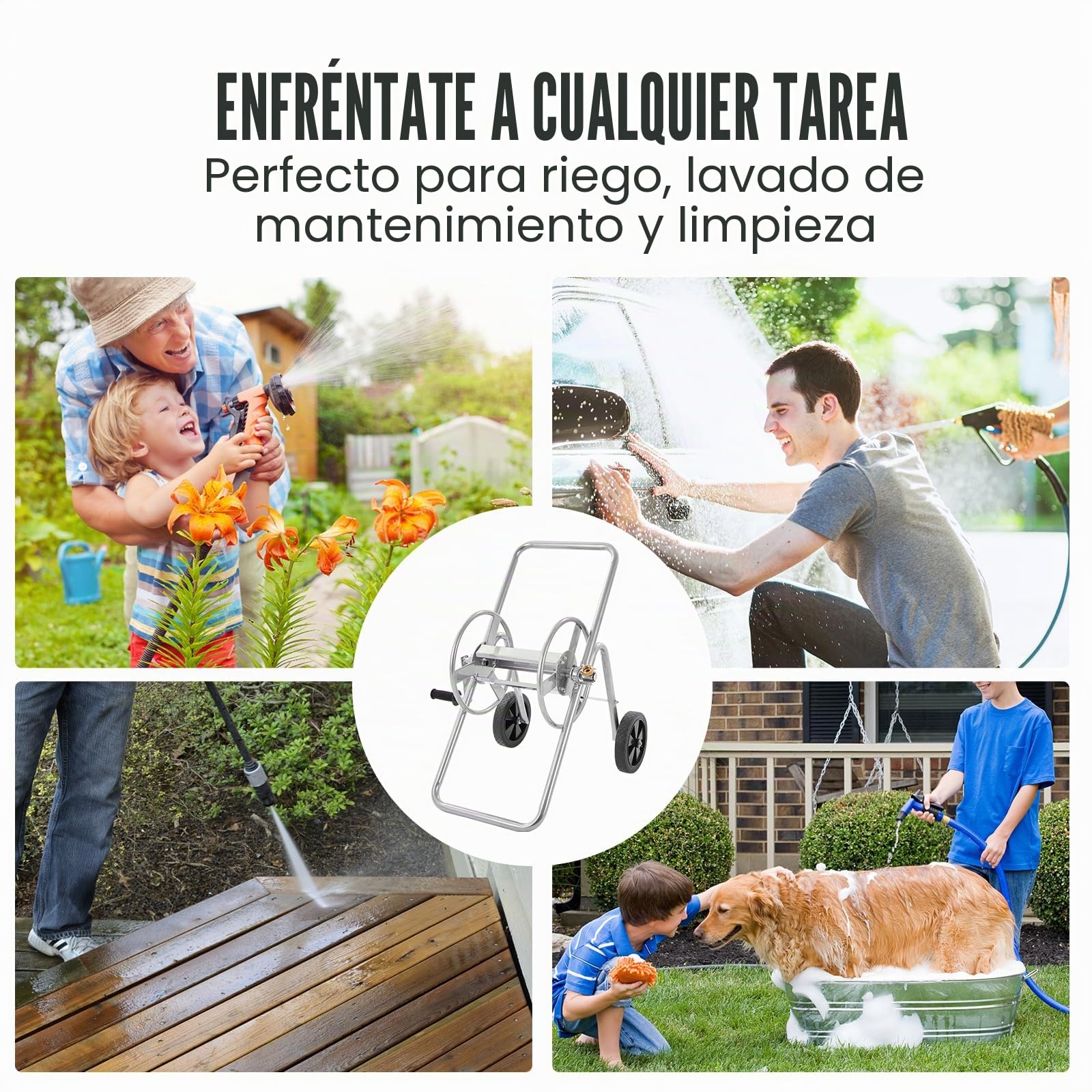 VEVOR Carro Carrete Manguera, Manguera Agua 5/8" Capacidad 53m (Manguera No Incluida), Herramientas Móviles con Ruedas, Plantación Exterior Acero Recubierto en Polvo para Jardín, Patio, Césped