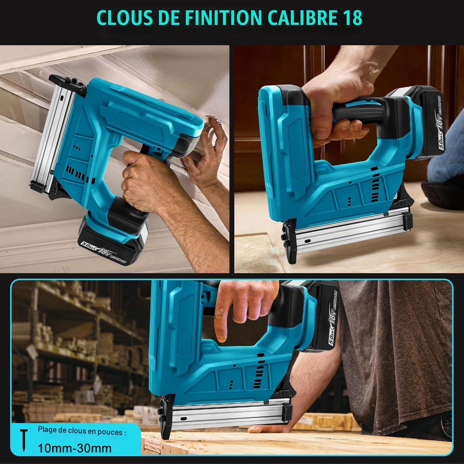 WingFly Agrafeuse Sans fil Compatible avec Makita 18V, Cloueuse Professionnelle avec 2000 clous, Agrafeuse électrique pour Projets de Bricolage en Meubles, Menuiserie (Sans batterie)