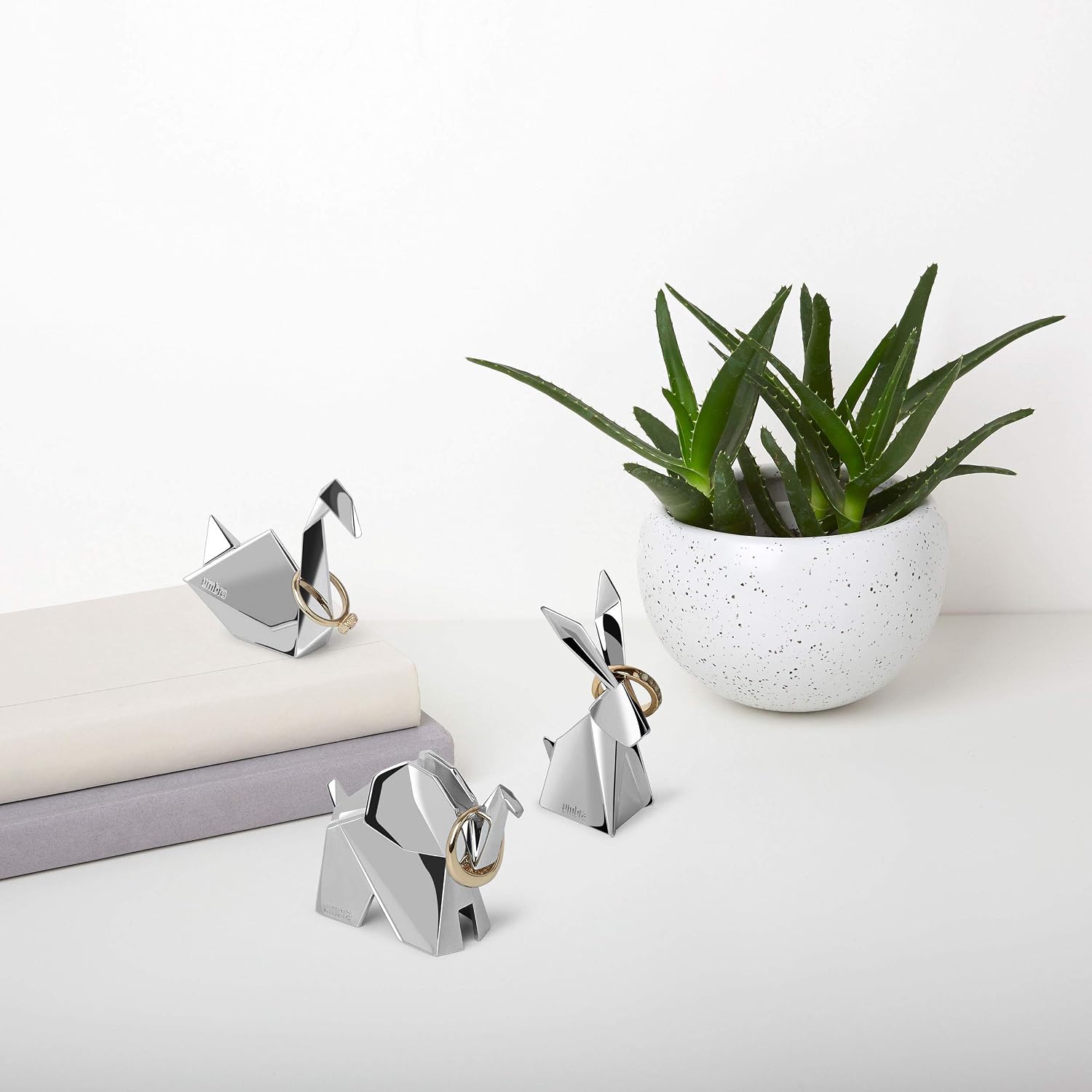 Umbra Origami Elephant Ring Holder, Metal Ring Storage and Display for Jewelry, Chrome