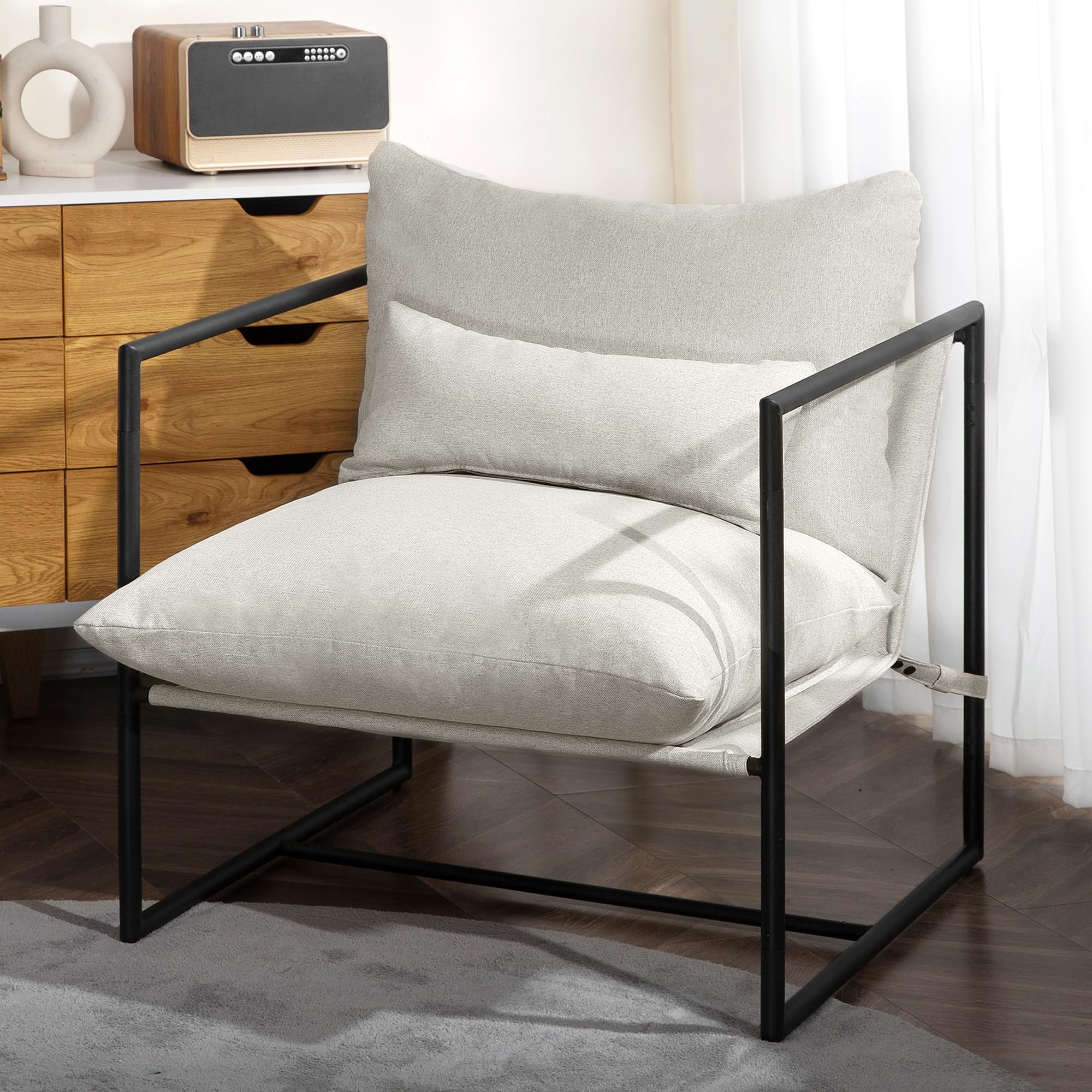 DURASPACE Modern Cling Accent Chair, Metal Frame Armchair, Reading Chairs for Living Room, Office, Bedroom (Beige)