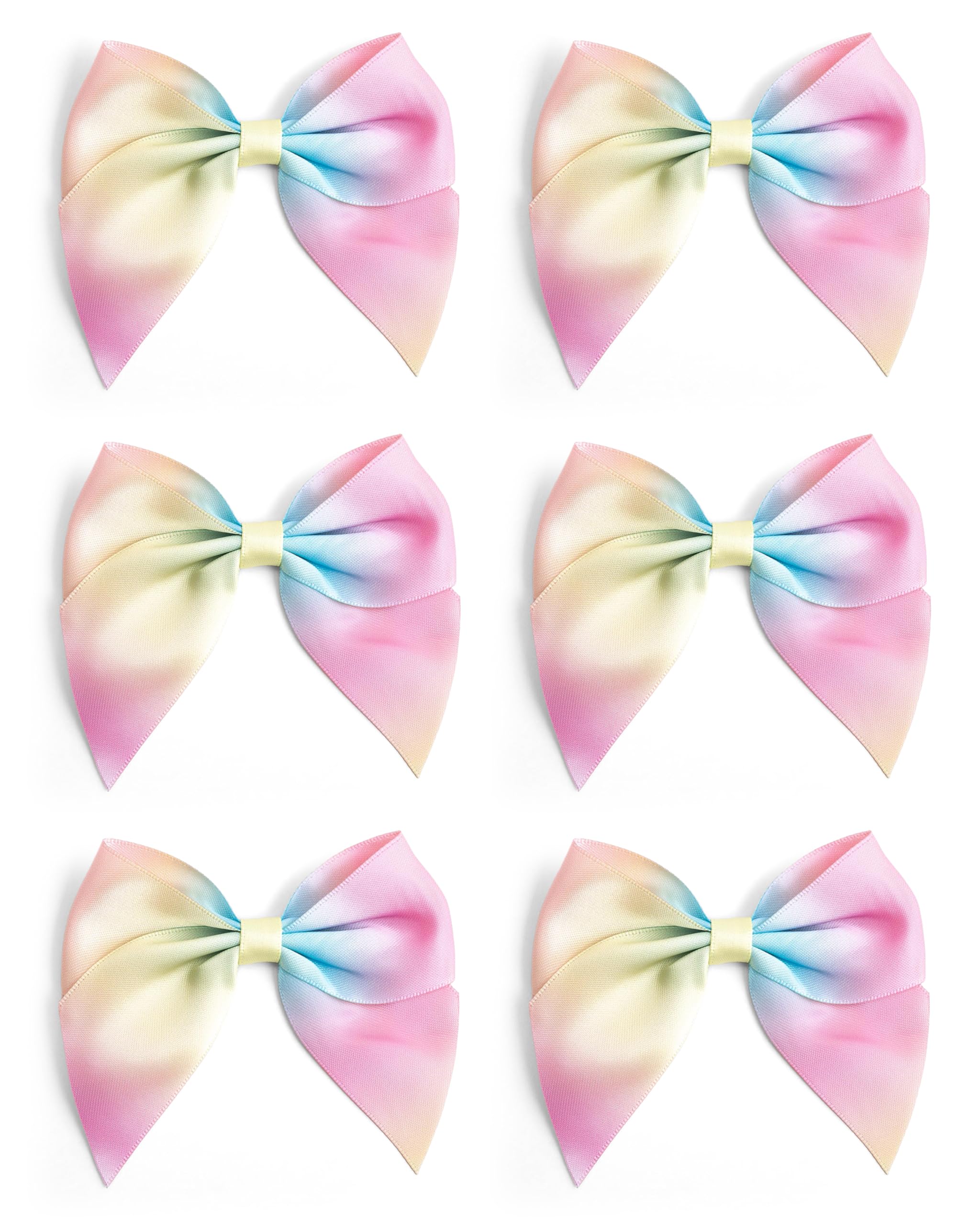 Italian Options Large Satin Ribbon Bows, Self-Adhesive Fabric Bow Decorations for Gift Wrapping, Hampers, Cake Decoration, Hair Bows, Crafts, Crafting, Pastel Rainbow, 6 Pack, 10 cm