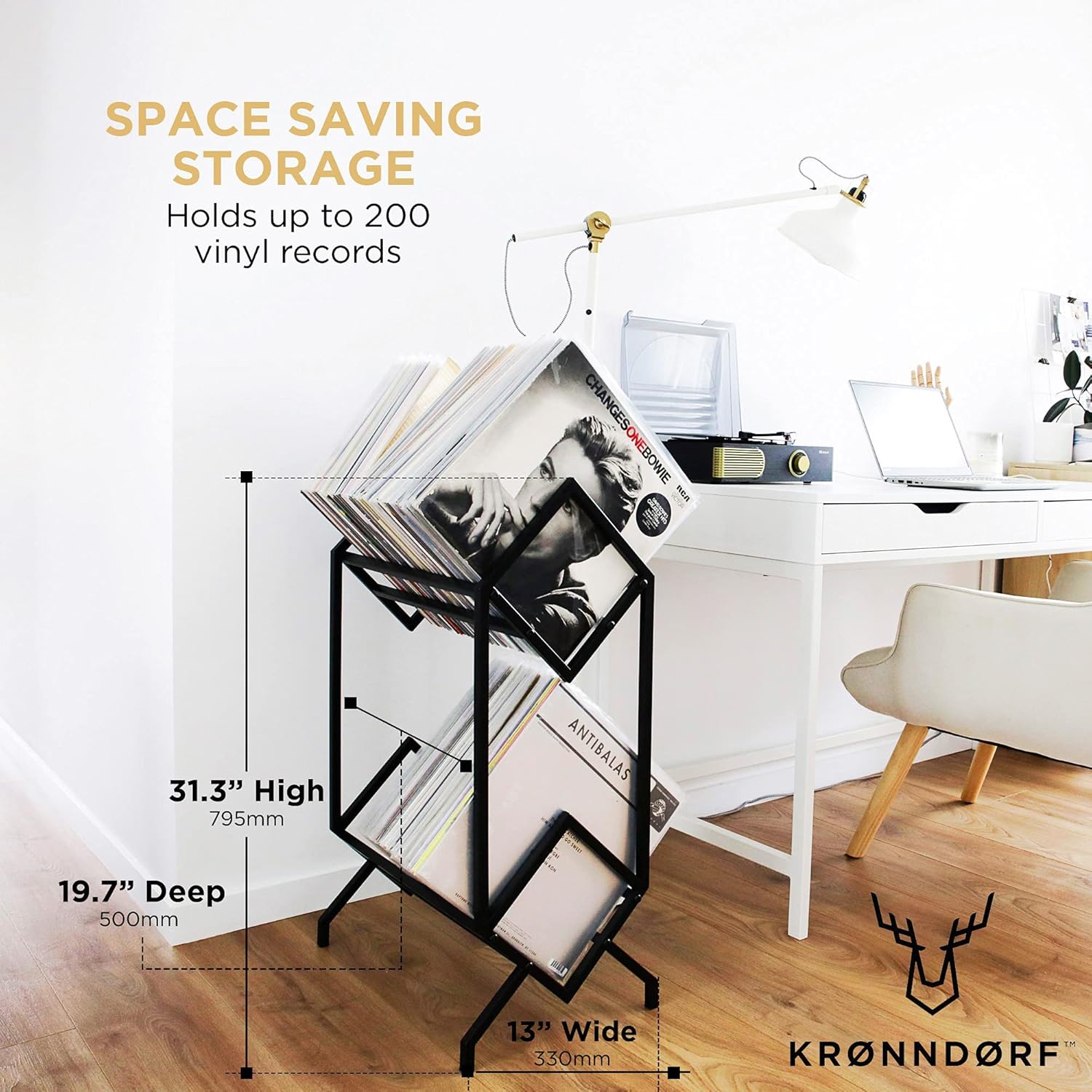 Handmade Vinyl Record Storage Furniture Rack, Black Vinyl Holder - Display 200 Vinyls - Modern Record Shelf Organizer, Vinyl Record Holder for Albums, Vinyl Storage Record Stand, LP Storage