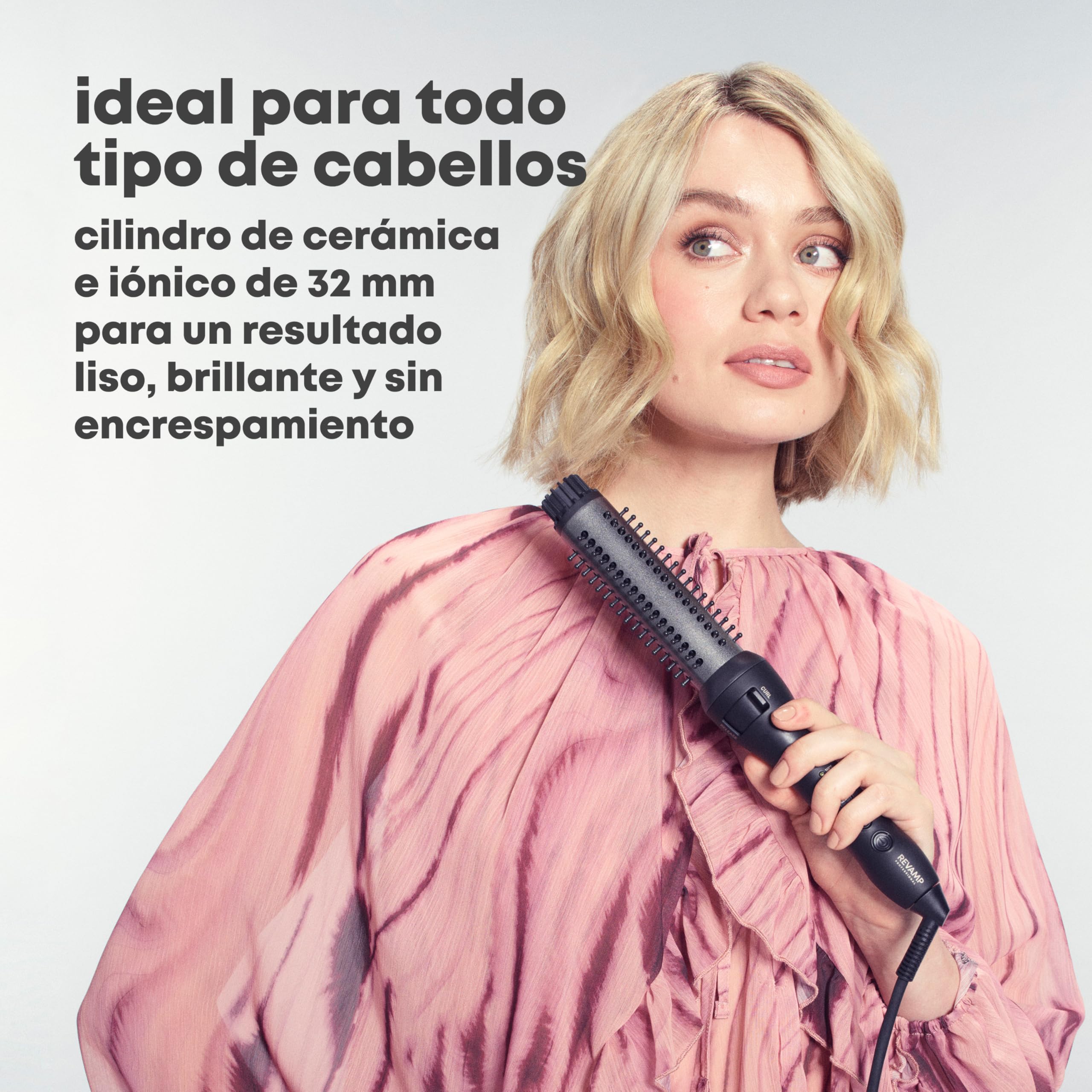 REVAMP Volume & Wave Cepillo Caliente de Cerámica 32 mm - Iónico | Barril Redondo, Aceites Progloss, Volumen Duradero, Calentamiento Rápido, Cerdas Retráctiles