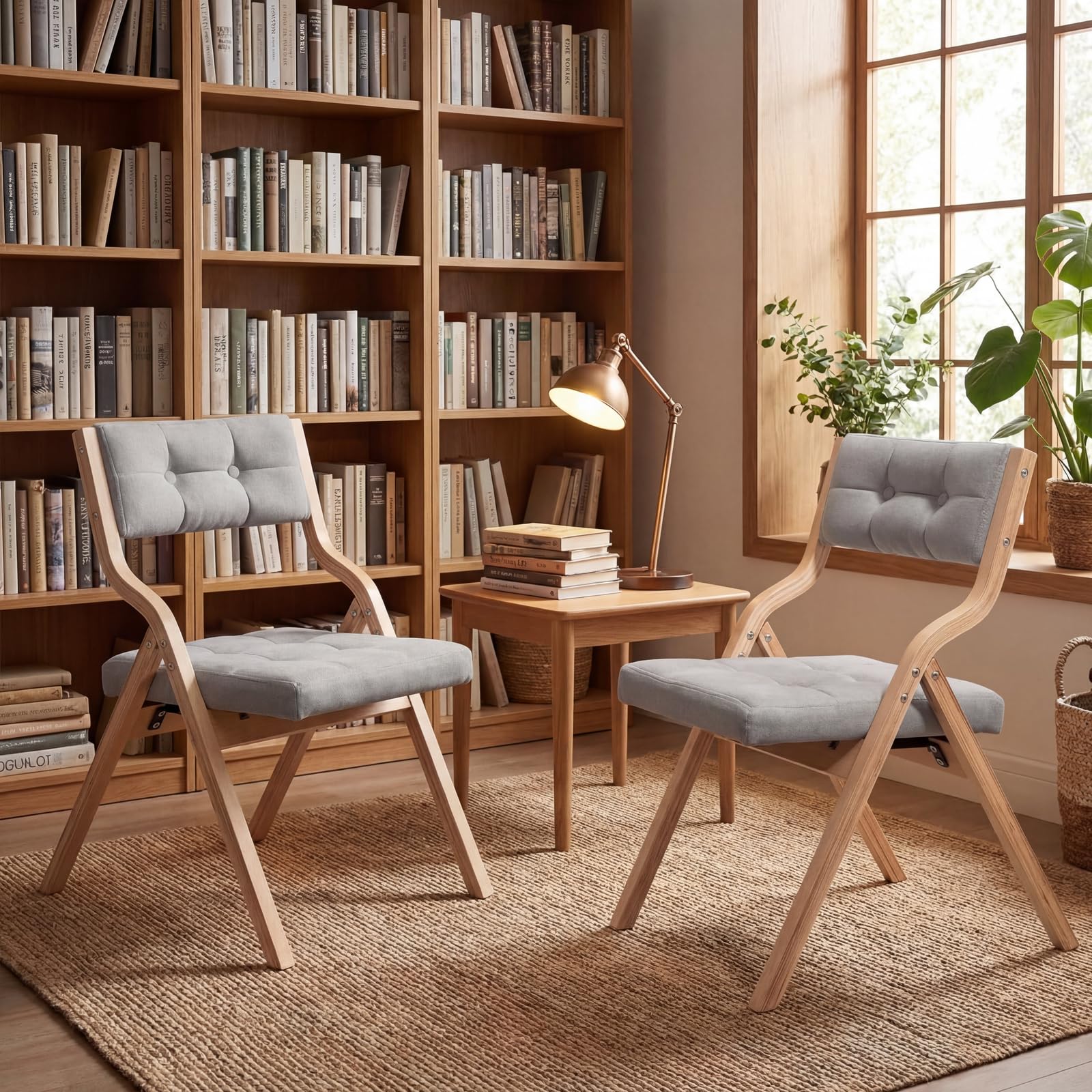 Clevich Gepolsterte Klappstühle, 2er Set aus Gepolsterten Klappstühlen aus Holz, Tragbare Sitzmöbel zum Selbstaufbau, Geeignet für Gäste, Küchen, Büros, Hochzeiten und Partys (2pcs, Grau)
