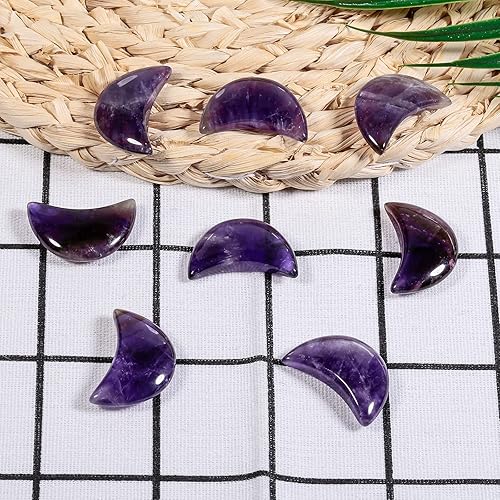 Miniatura 7 de Rockcloud Paquete de 4 cristales en forma de luna, piedras de bolsillo talladas a mano, adornadas para decoración del hogar, rubí en fucsia