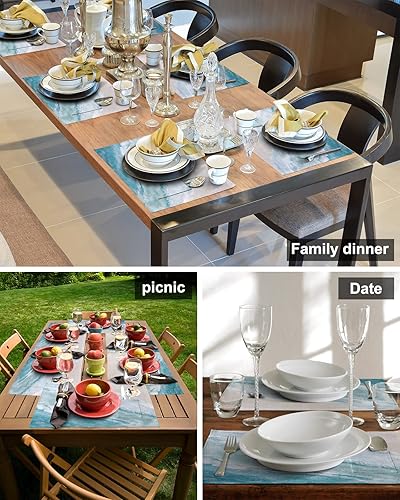 Miniatura 5 de Juego de 6 manteles individuales de playa de verano para mesa de comedor, manteles individuales tejidos náuticos costeros con bolsillo para vajilla,