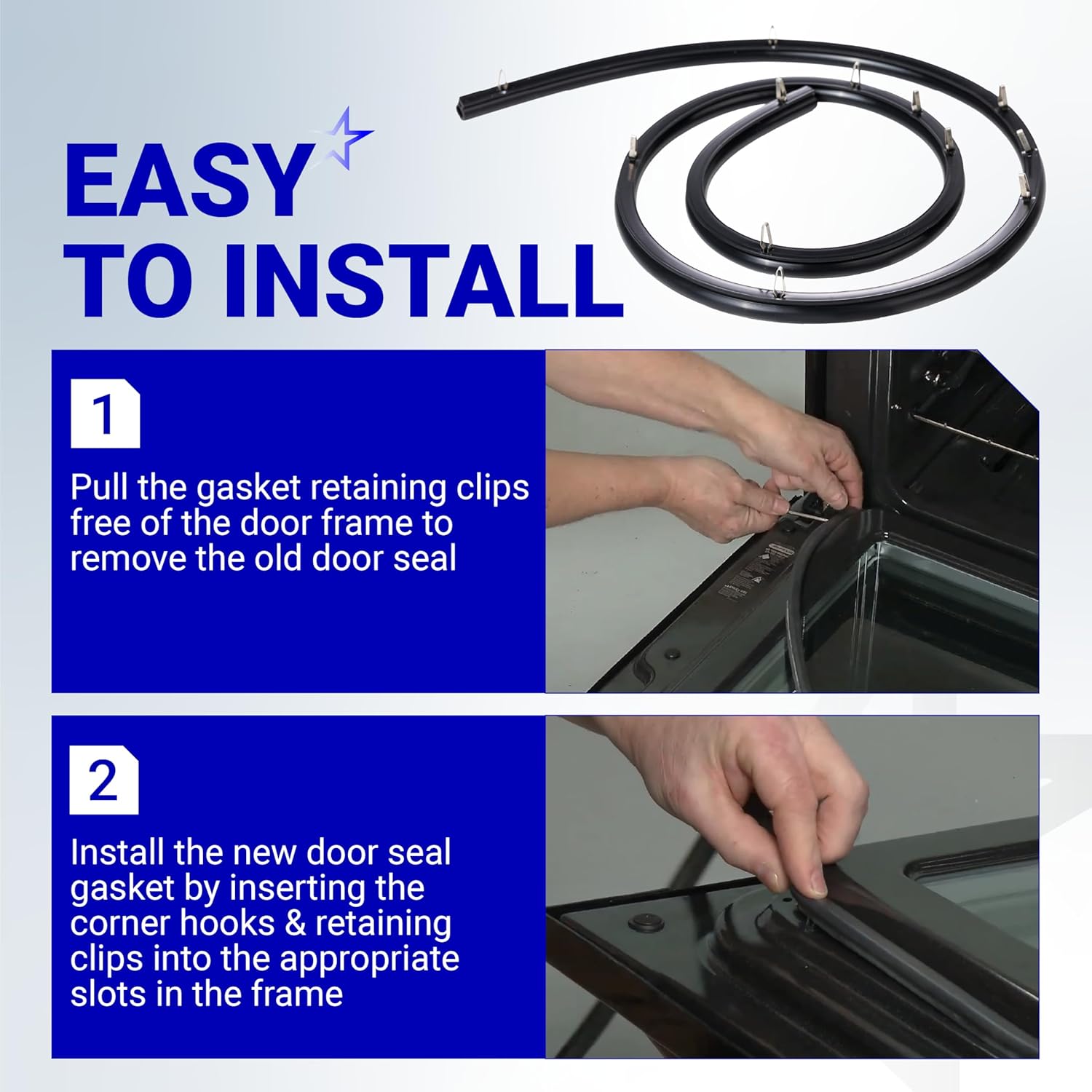 BlueStars 316239700 Range Oven Door Seal Gasket 50.45in with 12 Mounting Clips - Compatible with Frigidaire Kenmore Oven FEF303BWA FEF303CWA - Replaces 833130 AP2126661 AH440011 EA440011 PS440011
