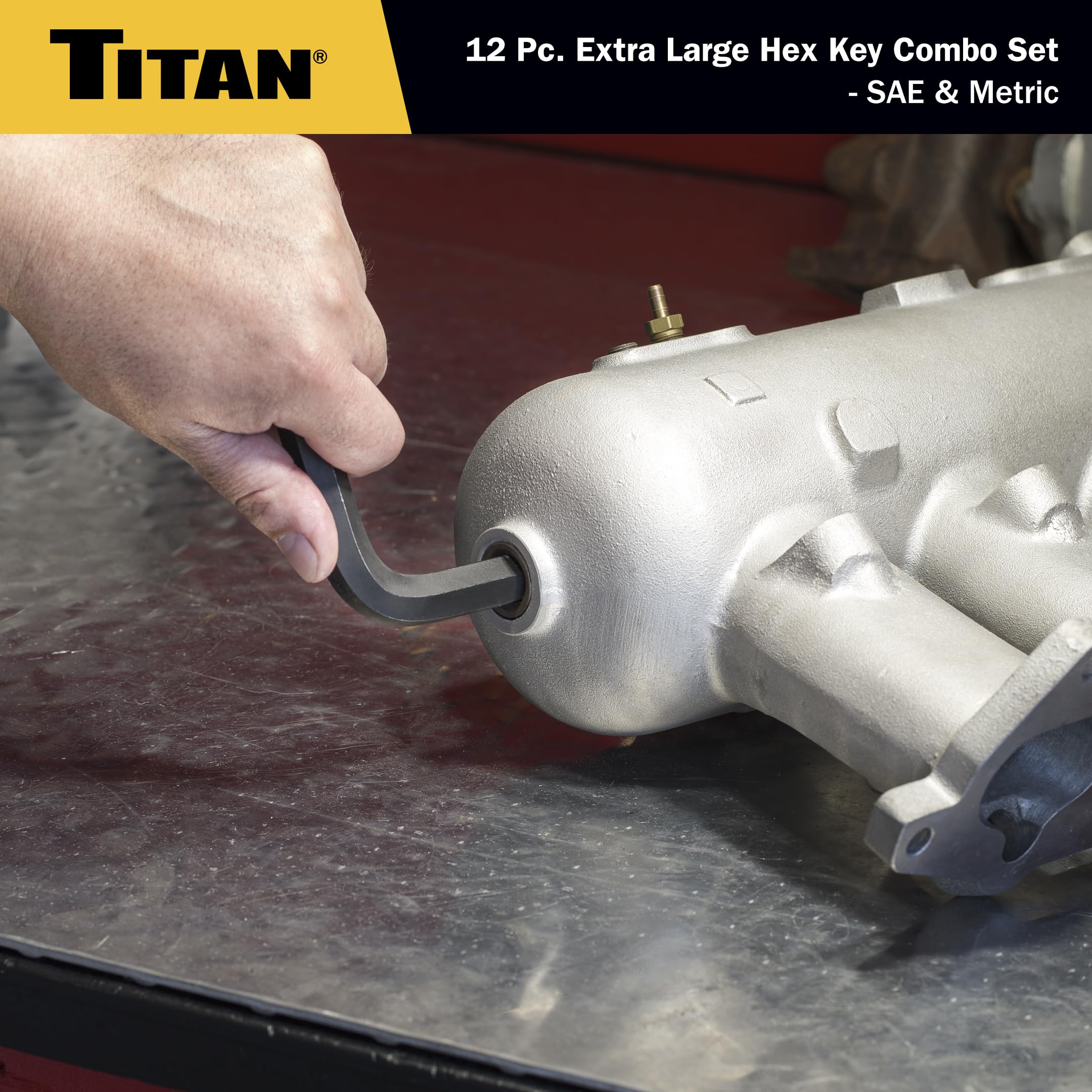 Titan 12775 Jeu de 12 clés hexagonales SAE et métriques Jumbo