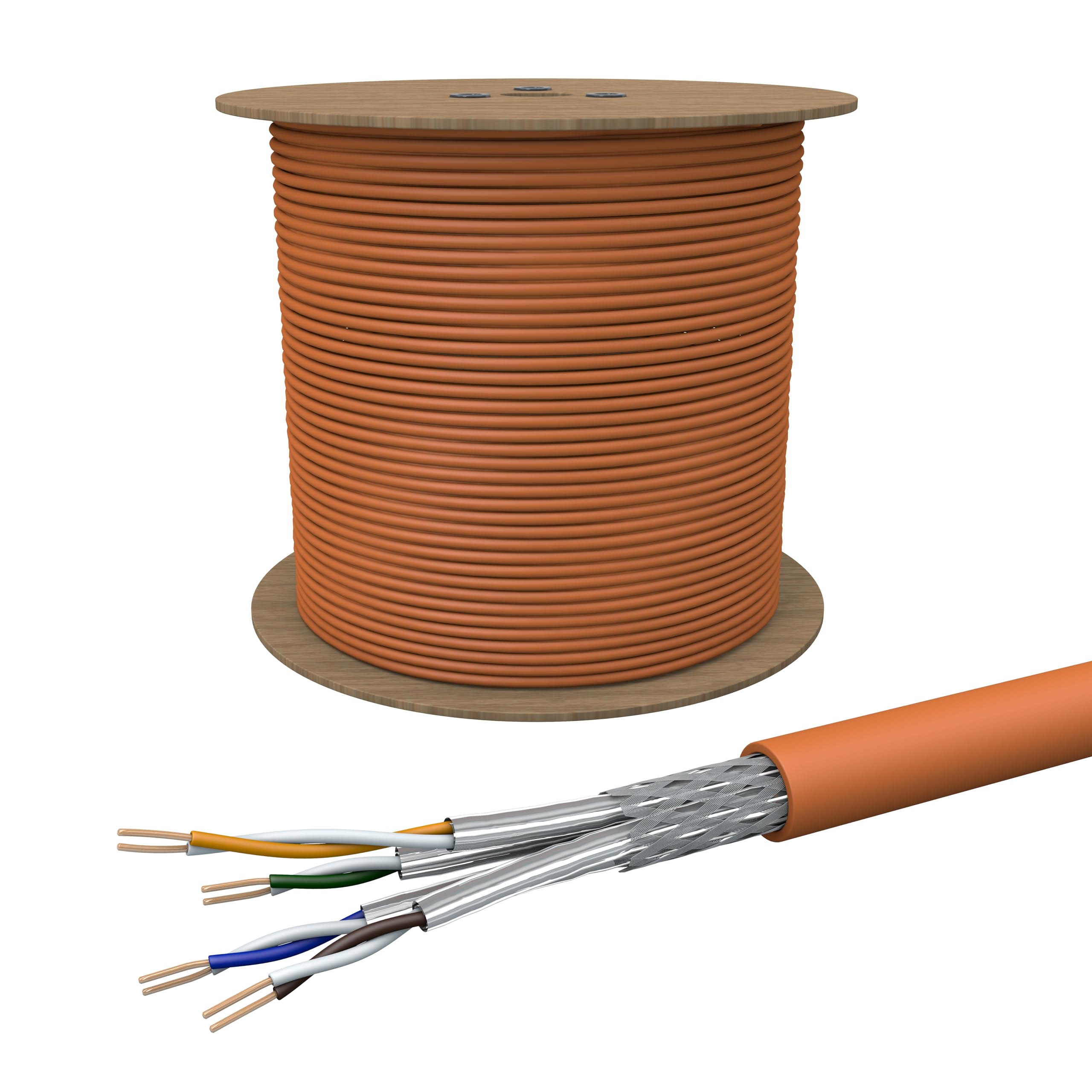 Draka Cable de red LAN, cable de 500 m, tambor Cat 7 S/FTP PiMF LSZH, sin halógenos, AWG 23/1, cable de instalación, cable de datos PoE 100% cobre UC900 SS23 GHMT PVP certificado fabricado en la UE 10