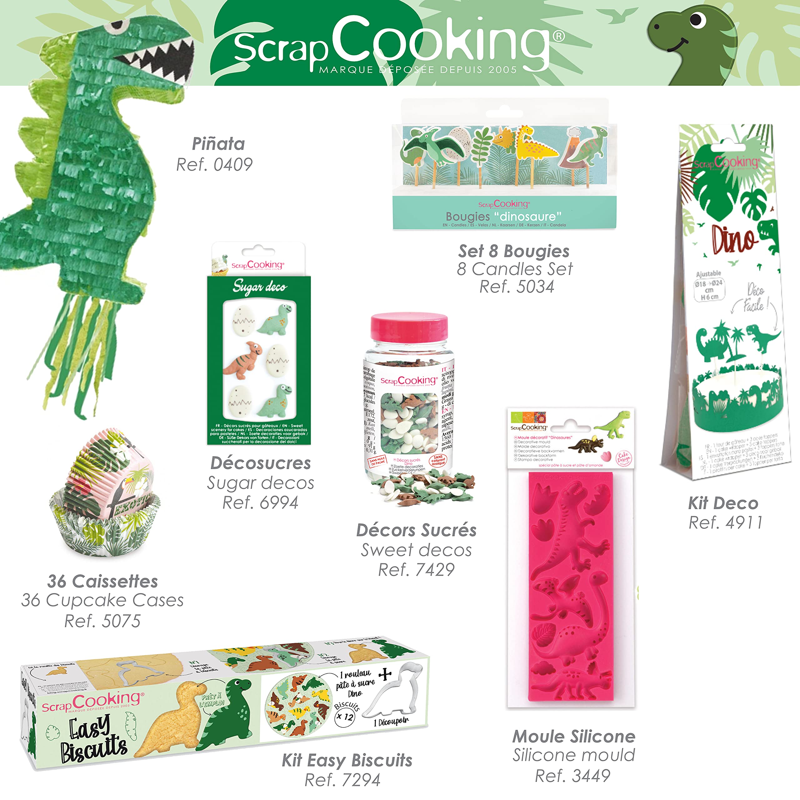 SCRAP COOKING Tortendekoration Dino-Set – Inkl. Umrandung & 3 Cake Topper, Grün, Für Kuchen