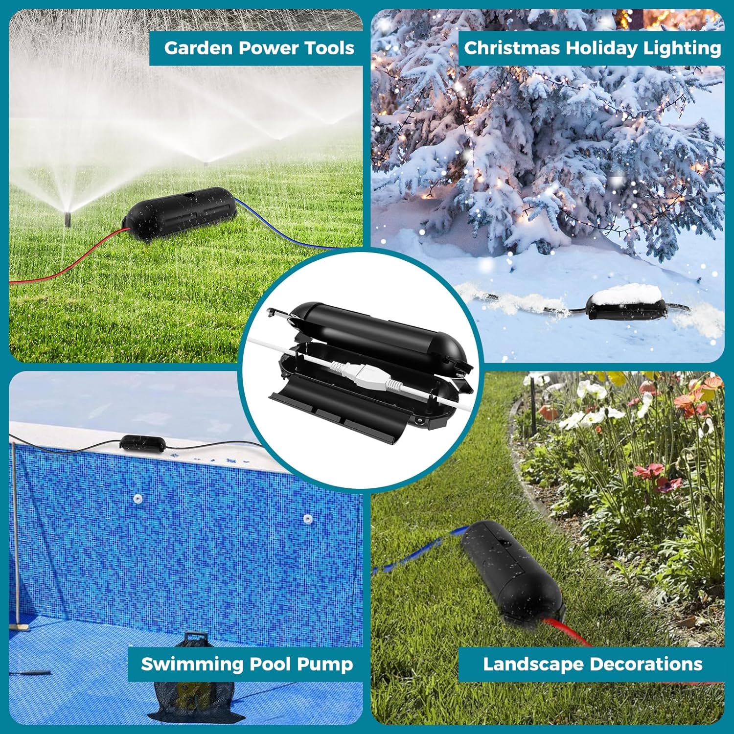 Outdoor Extension Cord Safety Cover with Waterproof Seal, Weatherproof Electrical Connection Box, Waterproof Plug Cover with 4 Seal Latches, Protect Outdoor Outlet, Christmas Holiday Decoration Light