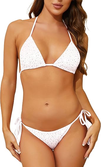 Oneheekini Women Sexy Sparkle Glitter Swimwear Shiny Crystal Rhinestones Thong Bikini Sets Tie Side Bathing Suits