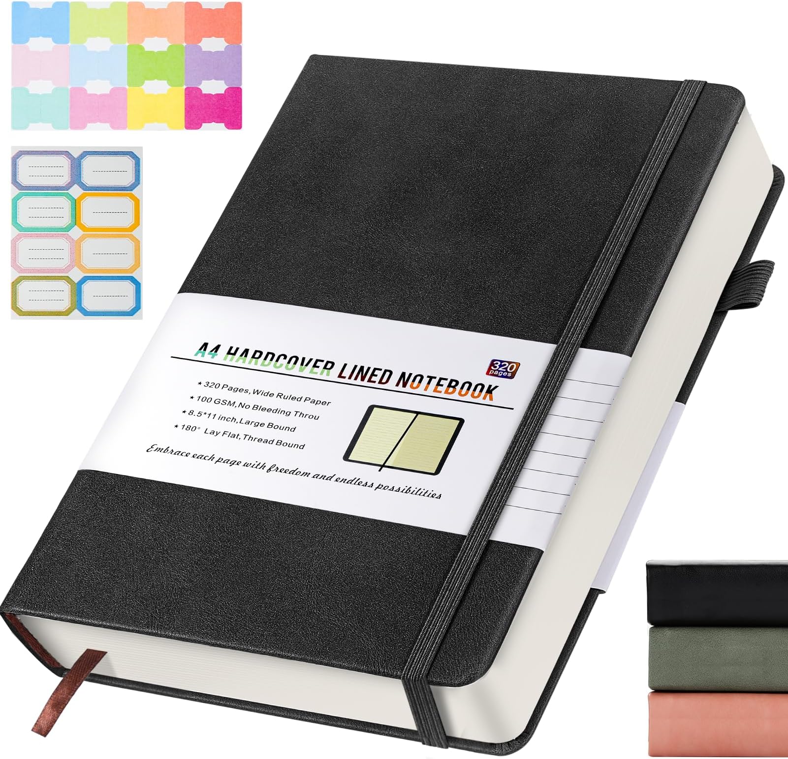 Lined Journal Notebook -320 Pages A4 Journals for Writing Ruled Notebook, Hardcover Leather Journal for Women Men, Daily Journal Notebook for Work, Note Taking, 100Gsm Lined Paper(8.5'' X 11'' Black)