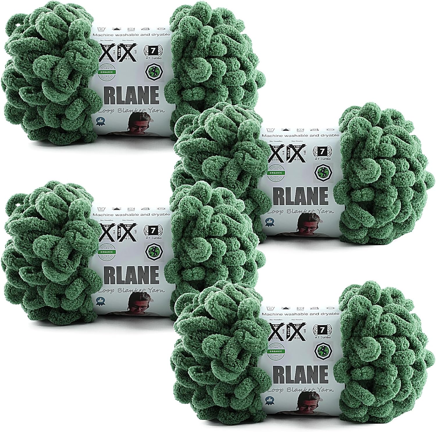 Loop Yarn for Finger Knitting Soft - Chunky Yarn for Hand Knitting - 4 Pack of 180 G/6.4 Oz - #7 Jumbo - 18 Yards - Chenille Blanket Yarn for Crocheting Blankets Amigurumi (4, Dark Green)
