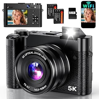 5K Digital Camera, 64MP Cameras for Photography with 6X Optical Zoom & Autofocus, WiFi Vlogging Camera for YouTube Video, Dual-Lens, 2 Batteries, 64GB Card & Flash, Best Cameras for Content Creators - Amazon product rated Grade C