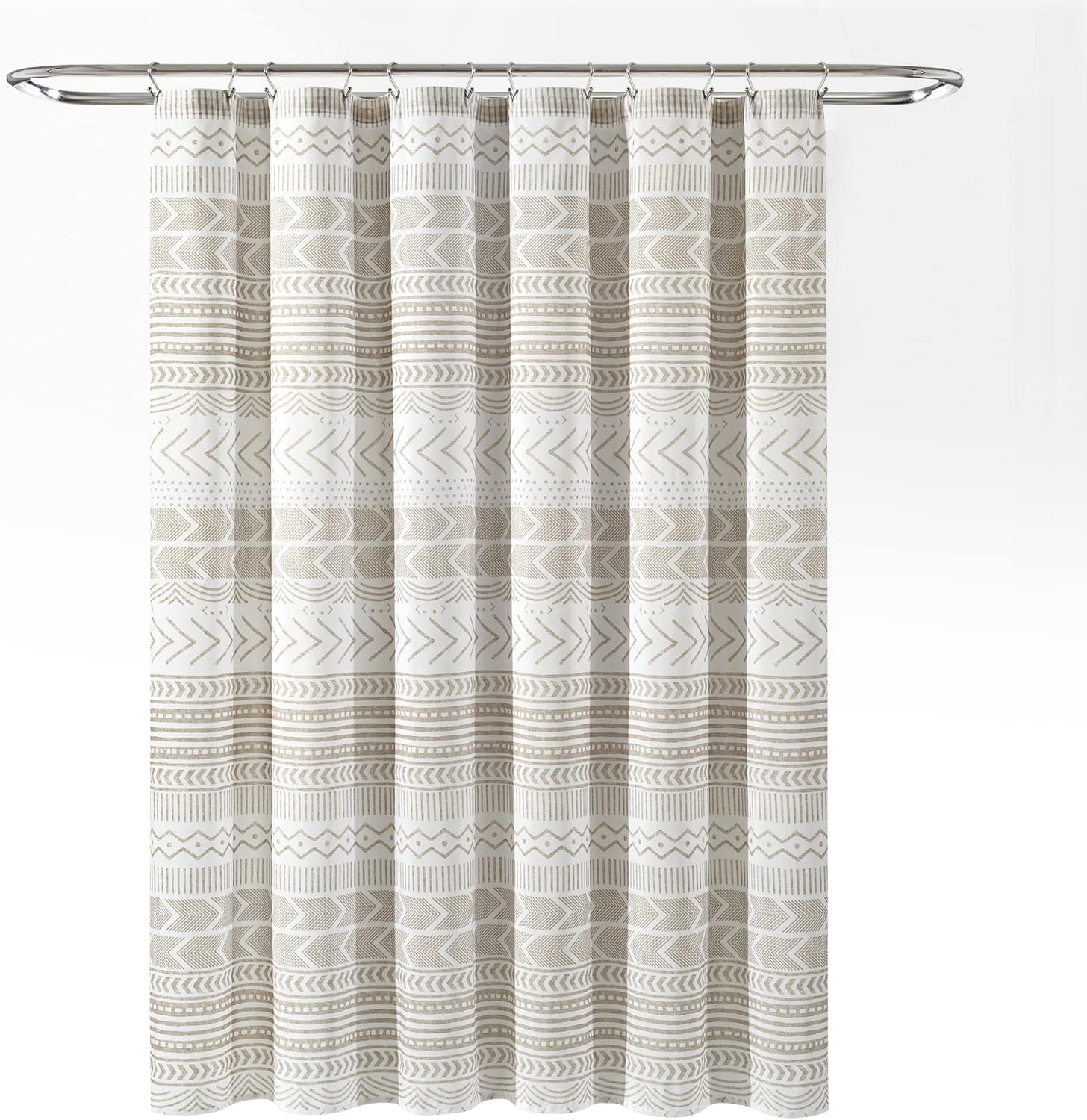 Lush Decor Hygge Geo Shower Curtain, 72" W x 72" L, Taupe/White - Curtain For Bathroom - Striped Bathroom Decor - Netural Color Home Accessories - White Home Accessories - Geometric Scandinavian Print