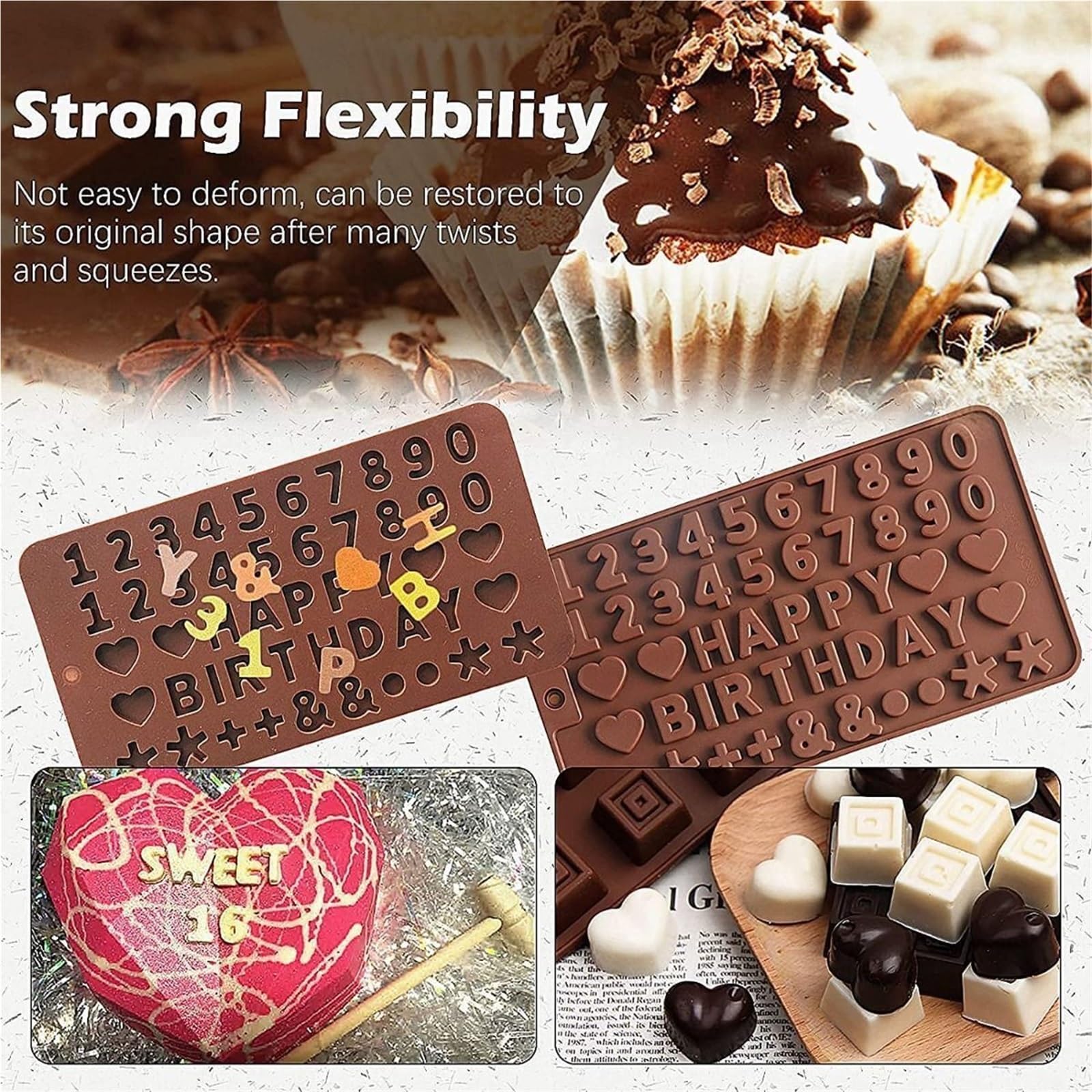 Juego de 3 moldes silicona for chocolate con 26 letras y números del alfabeto. Ideales for decorar galletas Para Repostería Y Postres