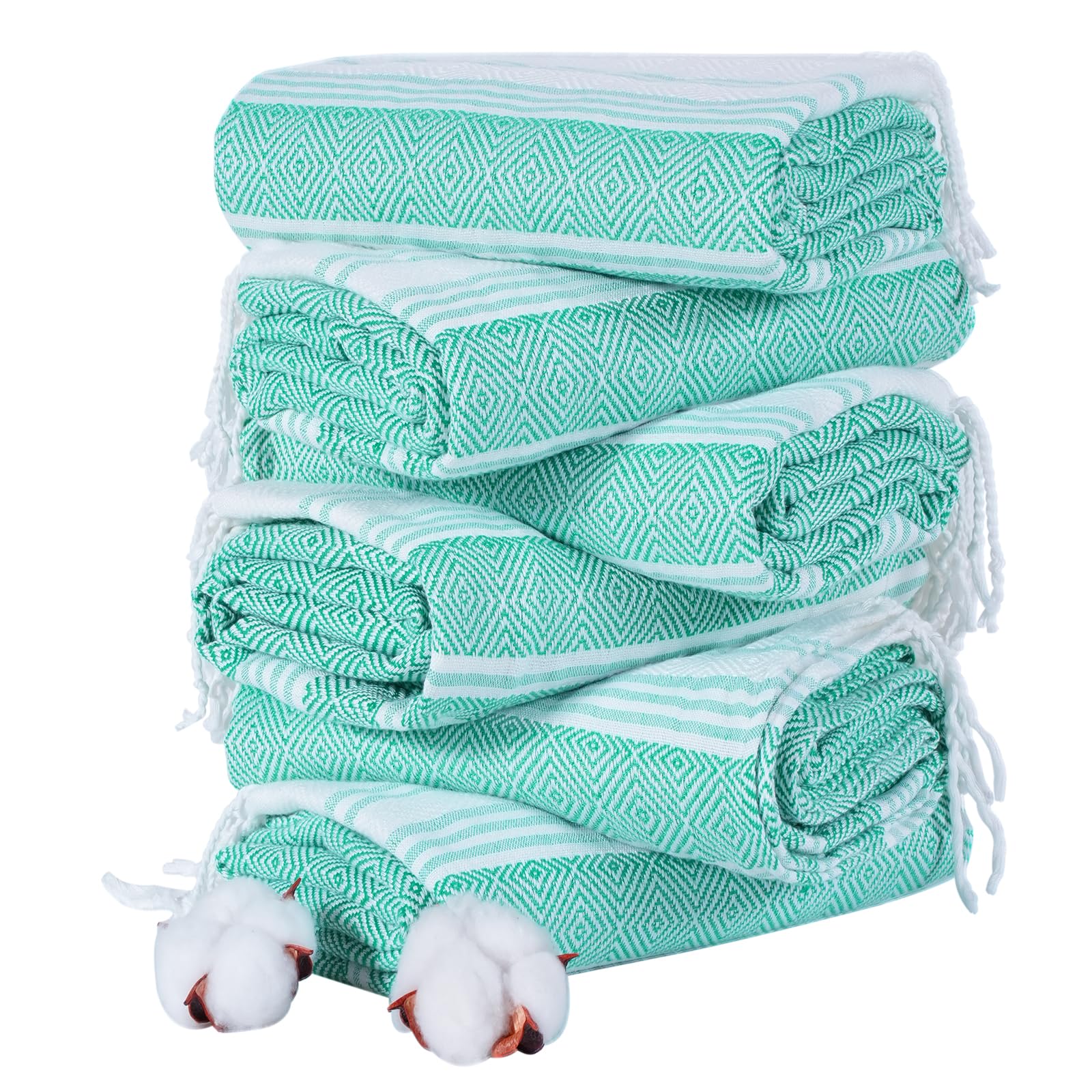 6 Packs Oversized Cotton Turkish Beach Towels Set Bulk 74"x38" Extra Large Sand Free Quick Dry Absorbent Swim Bath Pool Towel Travel Blanket Adult Essentials Cruise Accessories Vacation Green Stuff