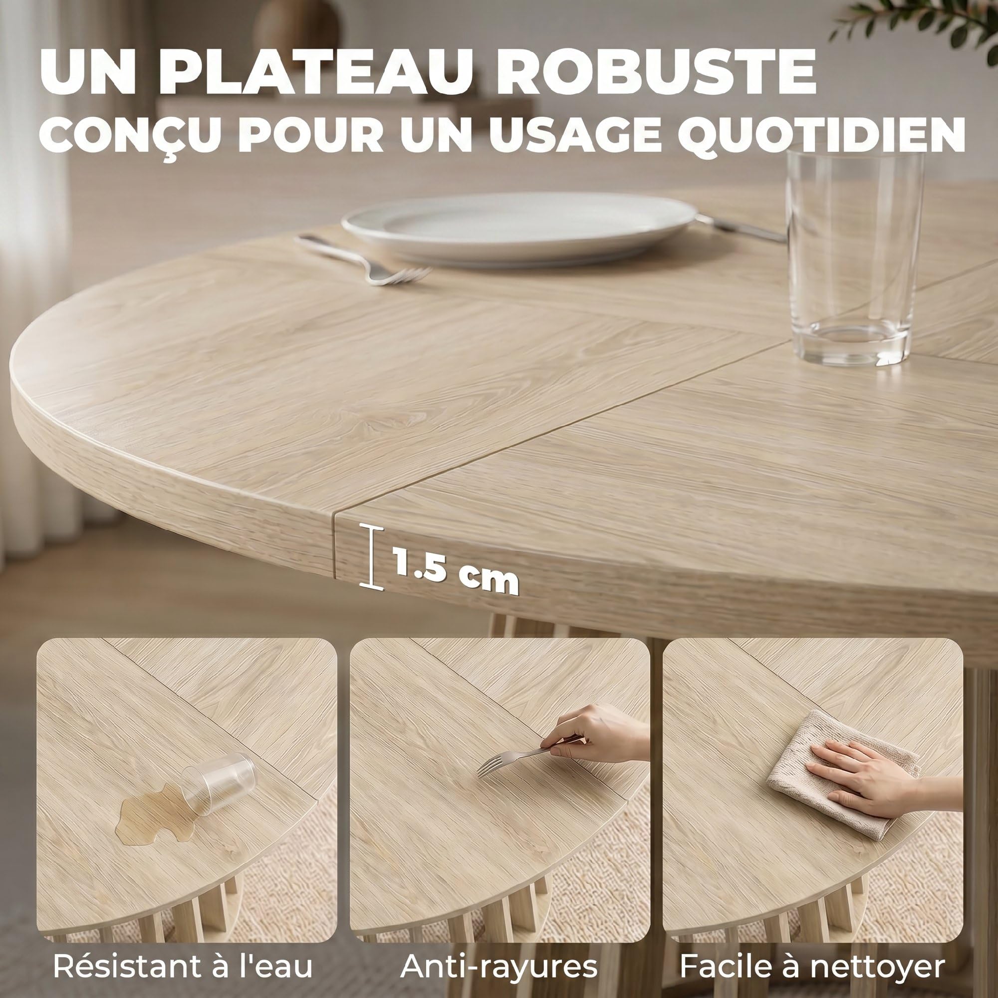 HOMCOM Table à Manger Ronde pour 4 à 6 Personnes Ø 120 x 75 cm Bois Naturel