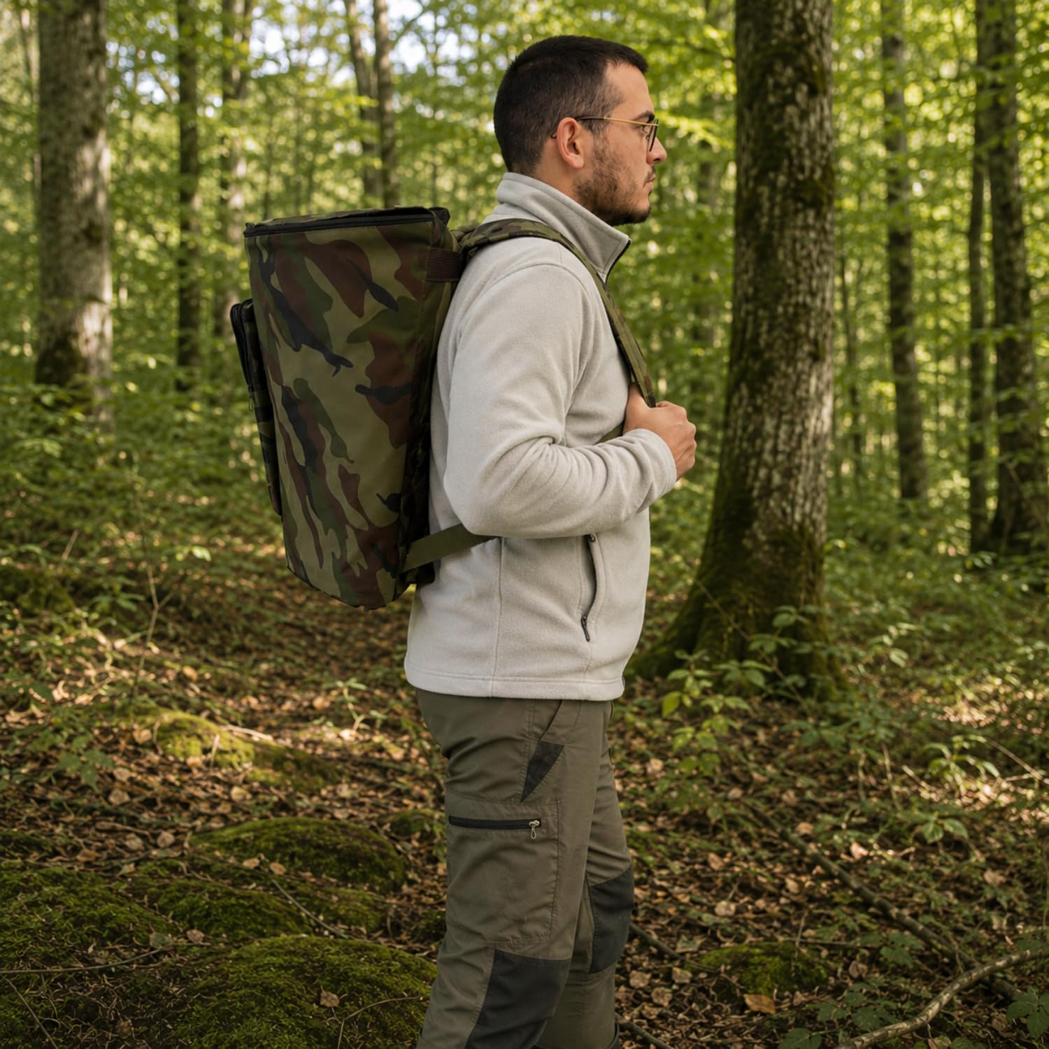 PALUPLUS Zaino con Cesta per Raccolta Funghi color Verde Mimetico, Misura 42x36x46 cm, Tasca Portaoggetti, Schienale con Cuscino Imbottito, Chiusura a Cerniera e Spallacci Regolabili -8599F -2,2