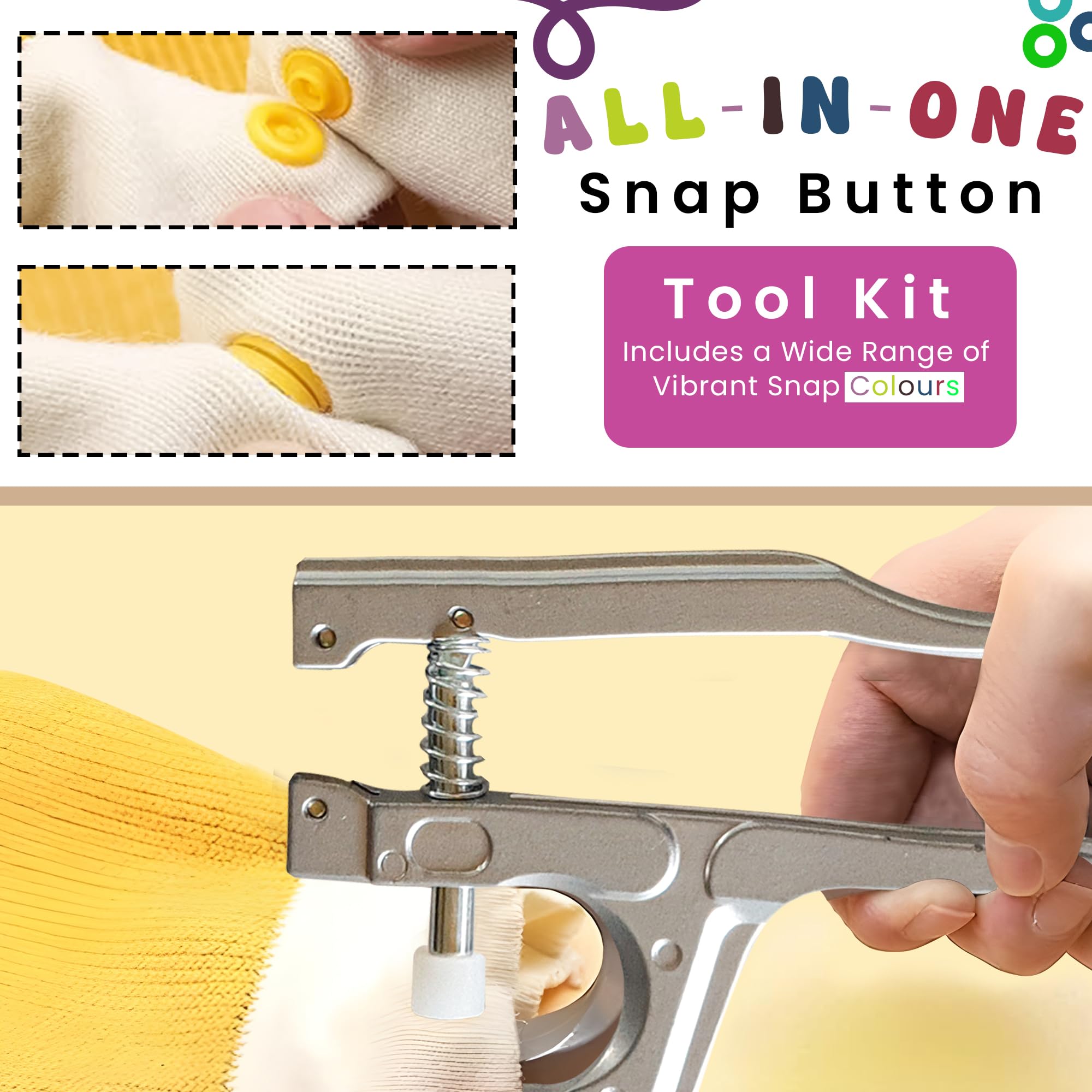 Weddecor Starter Kit KAM Snap T3 – Pinza E 150 Bottoni Automatici In Plastica Per Cucito E Fai Da Te