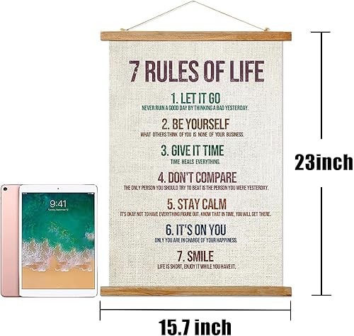 Miniatura 2 de Ovfovy Póster colgante de madera con citas positivas, arte de pared inspirador en lienzo para oficina, aula, hogar, dormitorio y baño