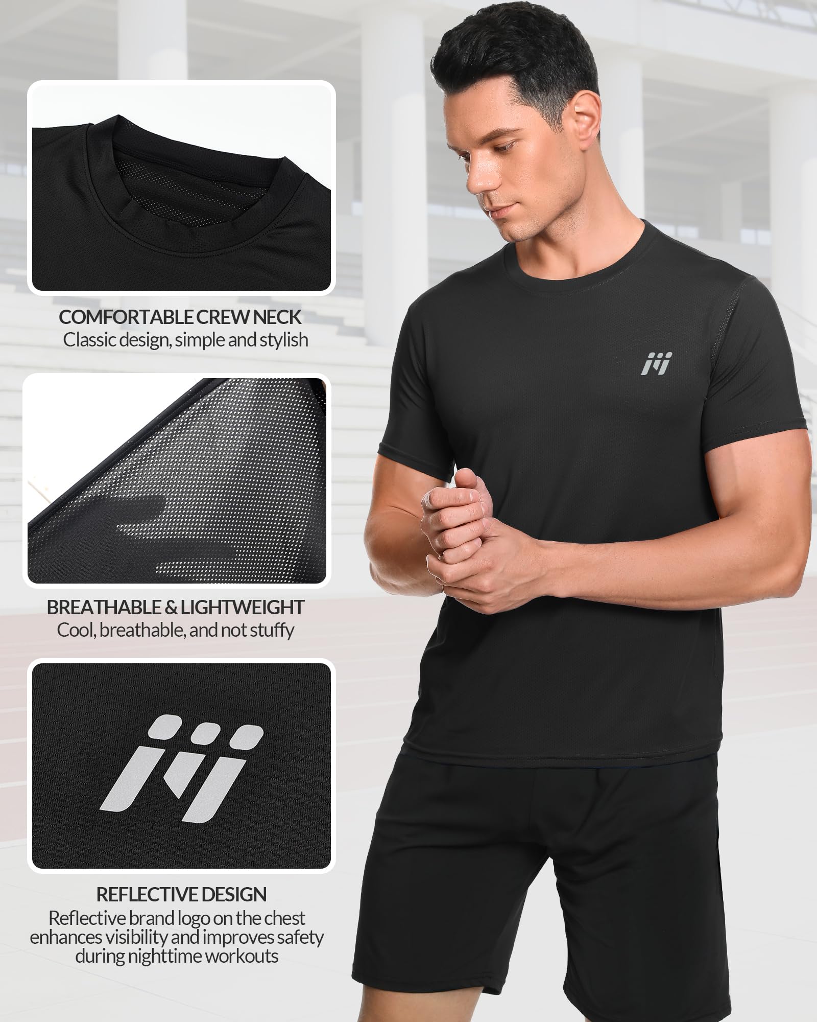 MEETYOO 5 Pack Camiseta Deportiva para Hombre Running y Entrenamiento Camiseta Técnica Hombre Gimnasio con Tejido Transpirable de Secado Rápido