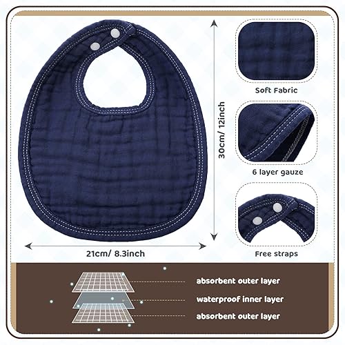 Miniatura 2 de Frienda 6 piezas de baberos de muselina para dentición de bebé, bandana, baberos, 6 capas absorbentes para bebés, niños y niñas, paño de algodón