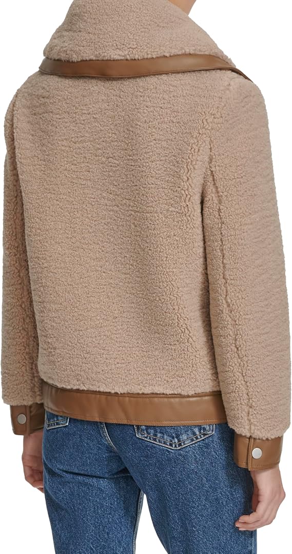 Andrew Marc Women's Classic Aviator Style Cozy Mixed Media Faux Sherpa Jacket