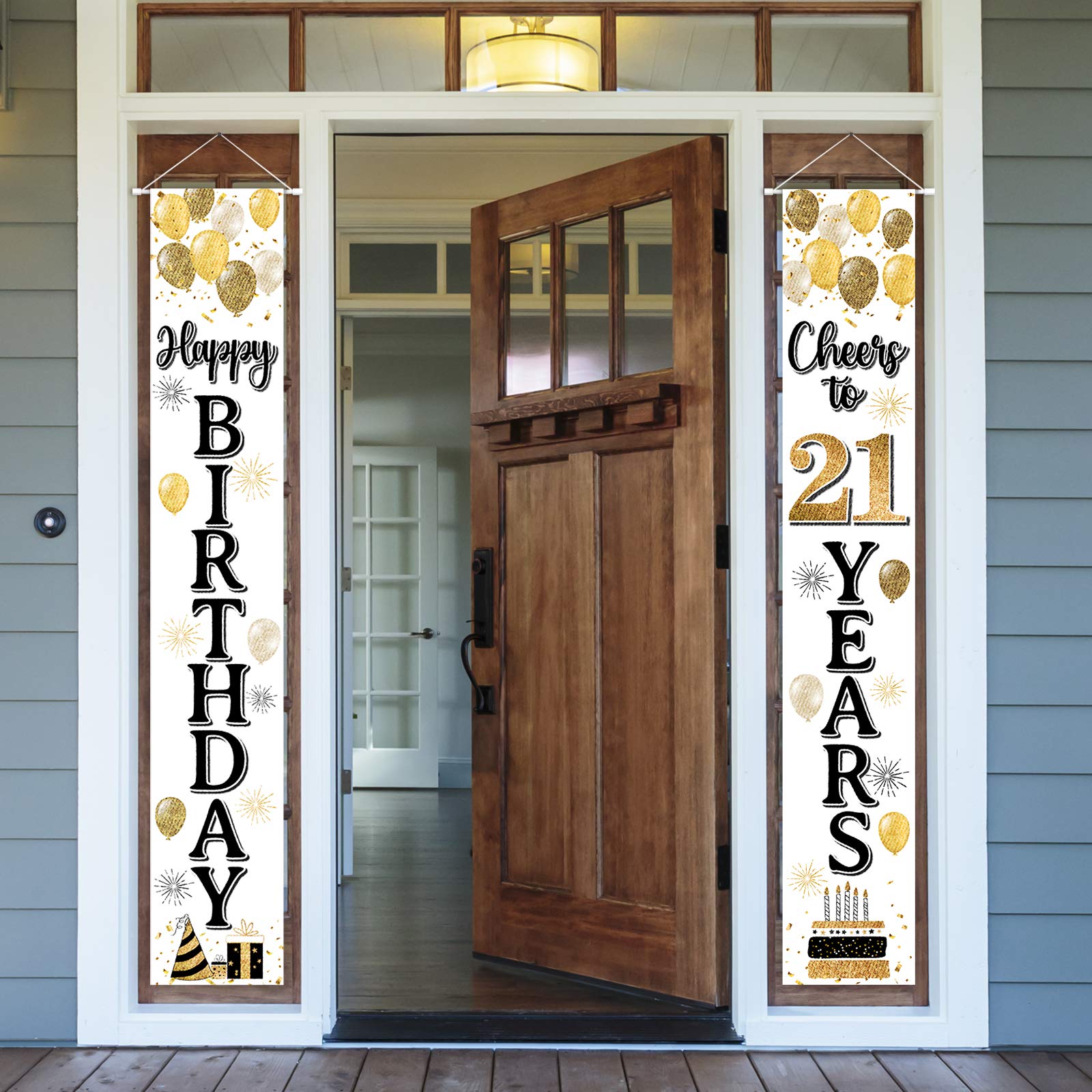 Happy 21st Birthday Decorations Gold Door Hanging Banner Sign