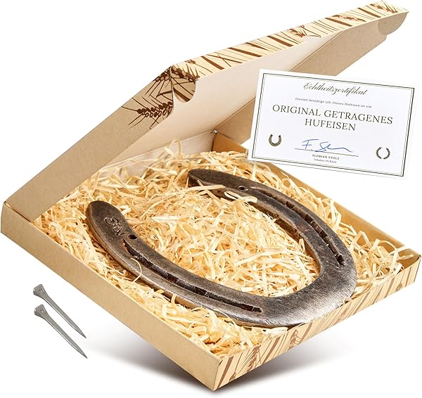 PURAJA Fer à Cheval Cadeau | Véritable Fer à Cheval porté | Porte-Bonheur pour Un Anniversaire, Un emménagement, Une fête, Un Mariage, Un baptême ou Une Naissance | avec Certificat d'authenticité