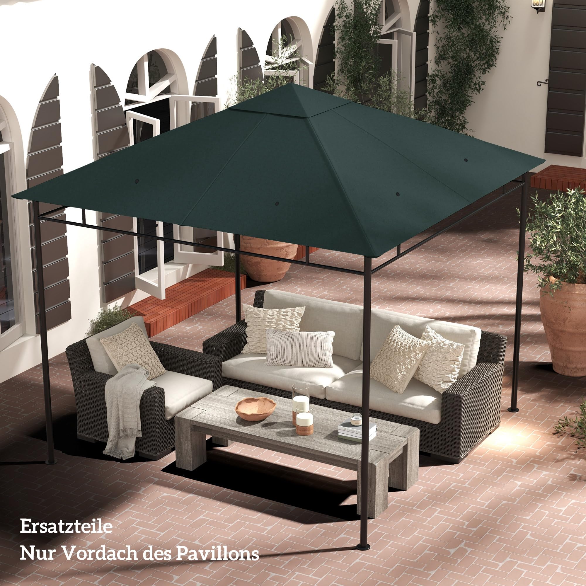 Outsunny Ersatzdach für Pavillon 3x3m wasserabweisend Pavillondach mit Belüftetes Top-Design 8 Wasserabflusslöcher Ersatzbezug für Gartenpavillon Ersatzteile aus Polyester-Stoff, Dunkelgrau